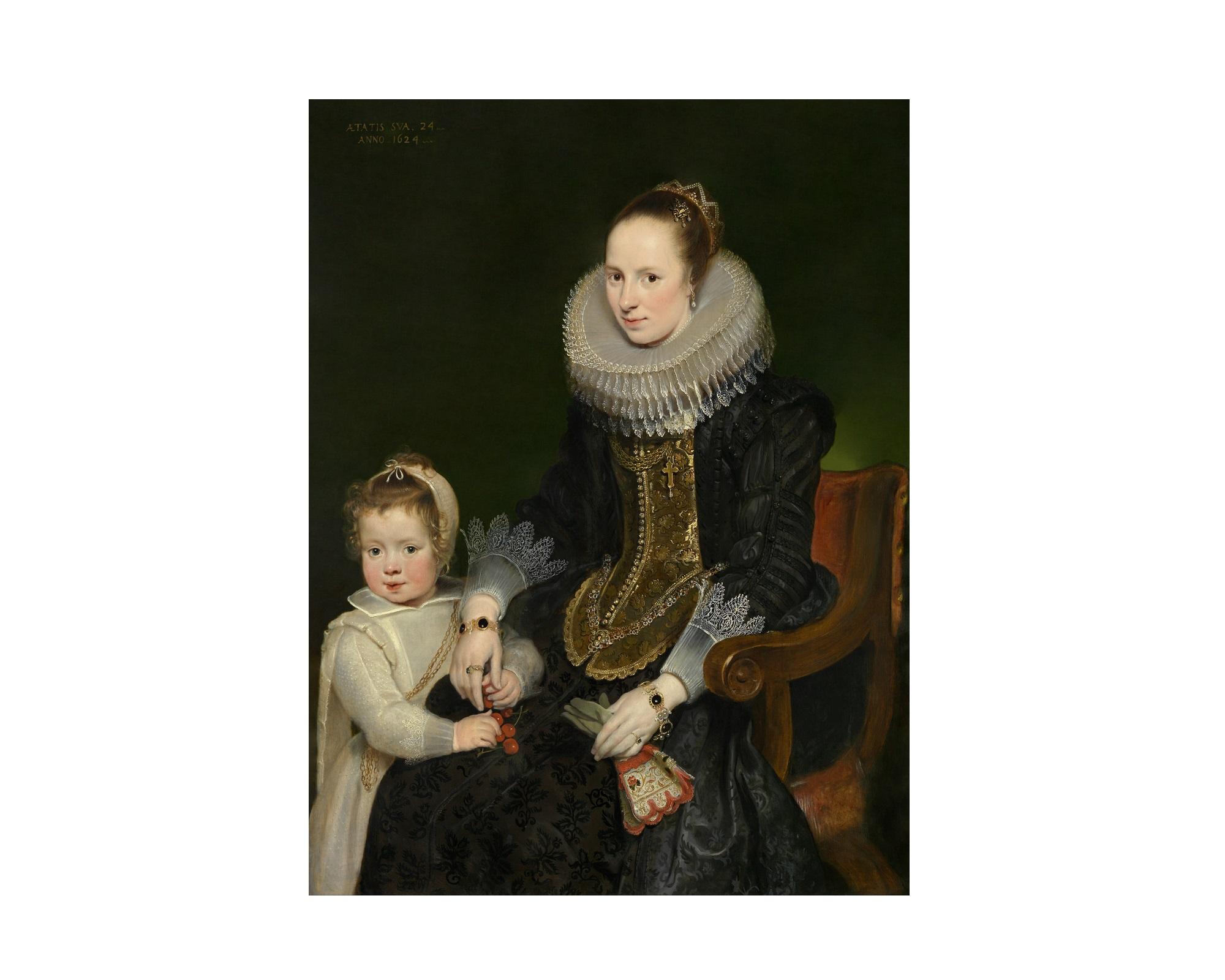 Dutch Noble Lady and Daughter, after Baroque Oil Painting by Cornelis de Vos For Sale