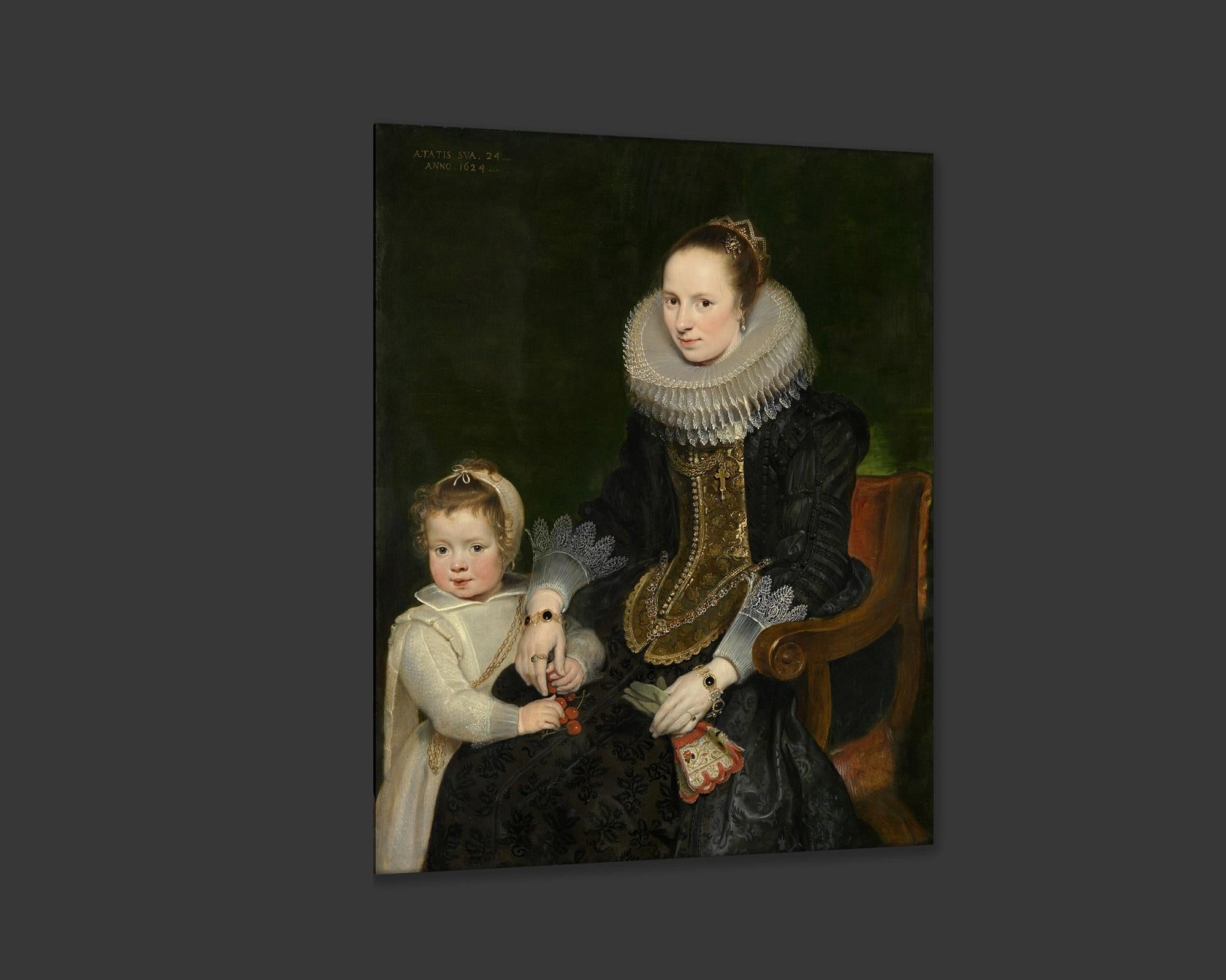 Noble Lady and Daughter, after Baroque Oil Painting by Cornelis de Vos In Excellent Condition For Sale In Fairhope, AL