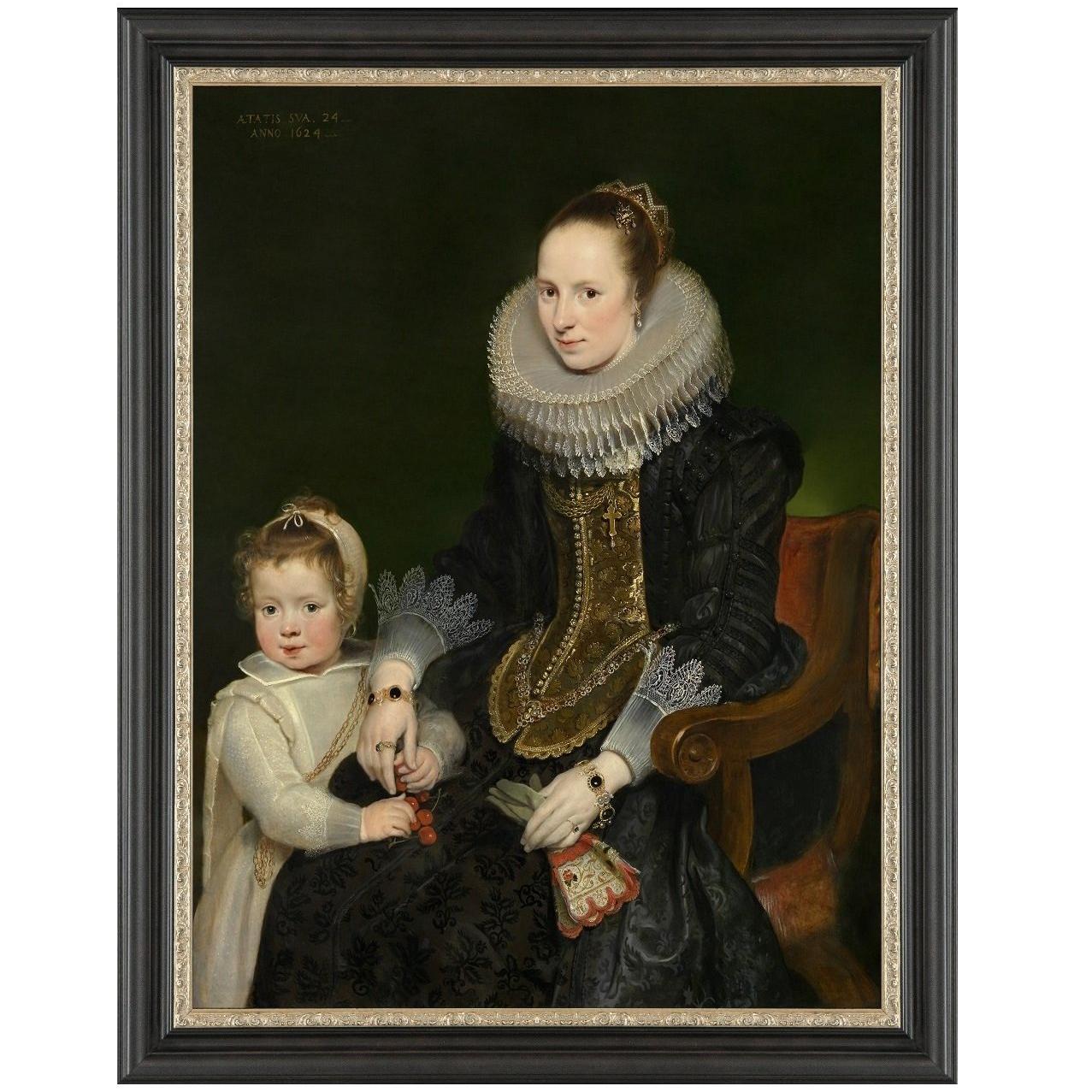 Noble Lady and Daughter, after Baroque Oil Painting by Cornelis de Vos For Sale
