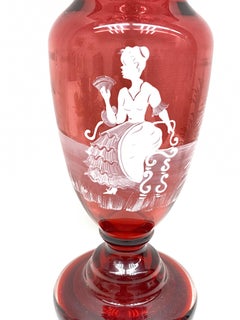 Jarrón de cristal esmaltado con arándanos Noble Lady Mary Gregory, Antiguo, Alemán, Década de 1910