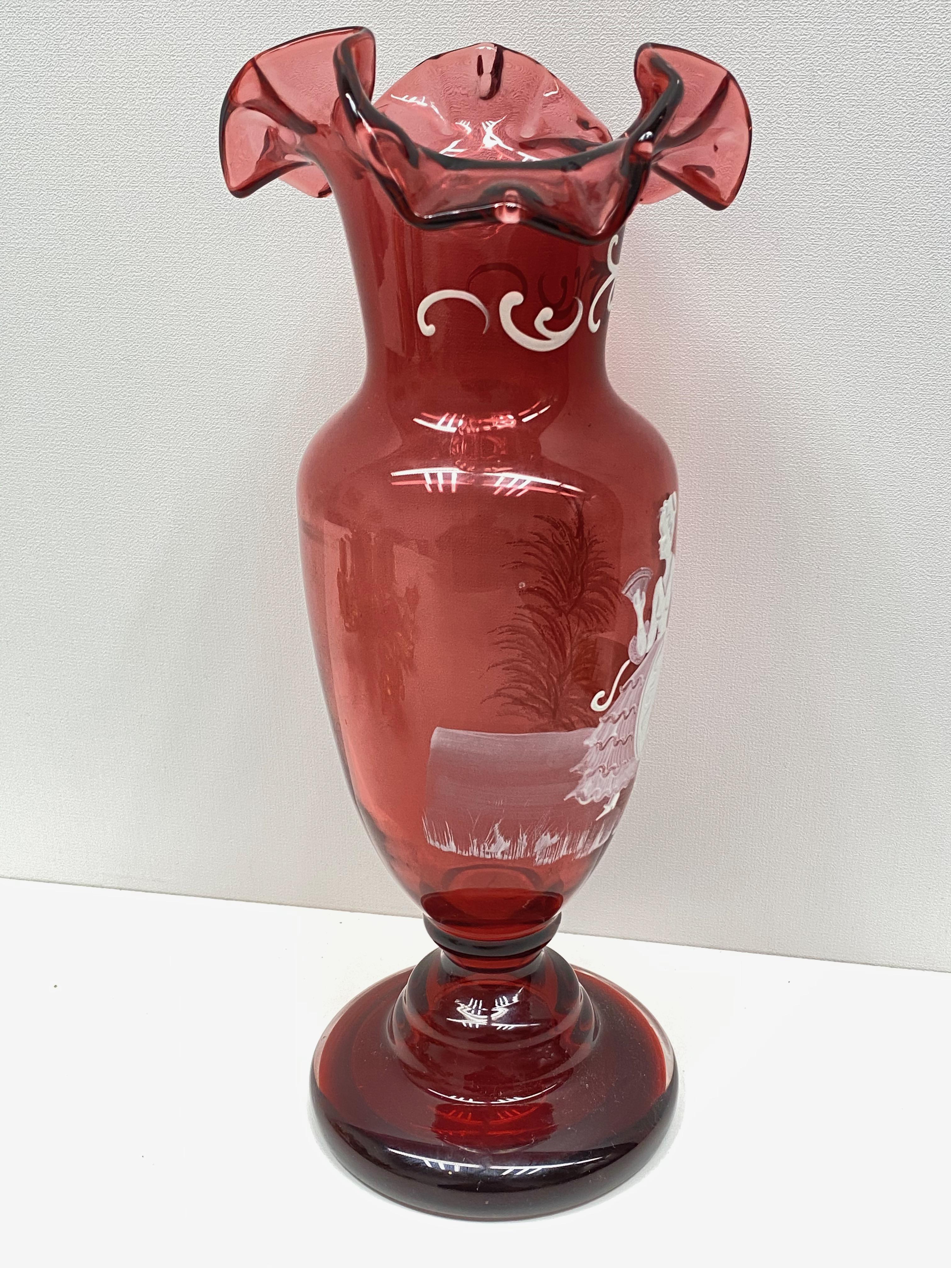 mary gregory cranberry glass vase