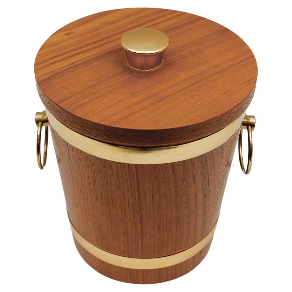 Raffreddatore per vino in ottone e teak, 1960 Scandinavia