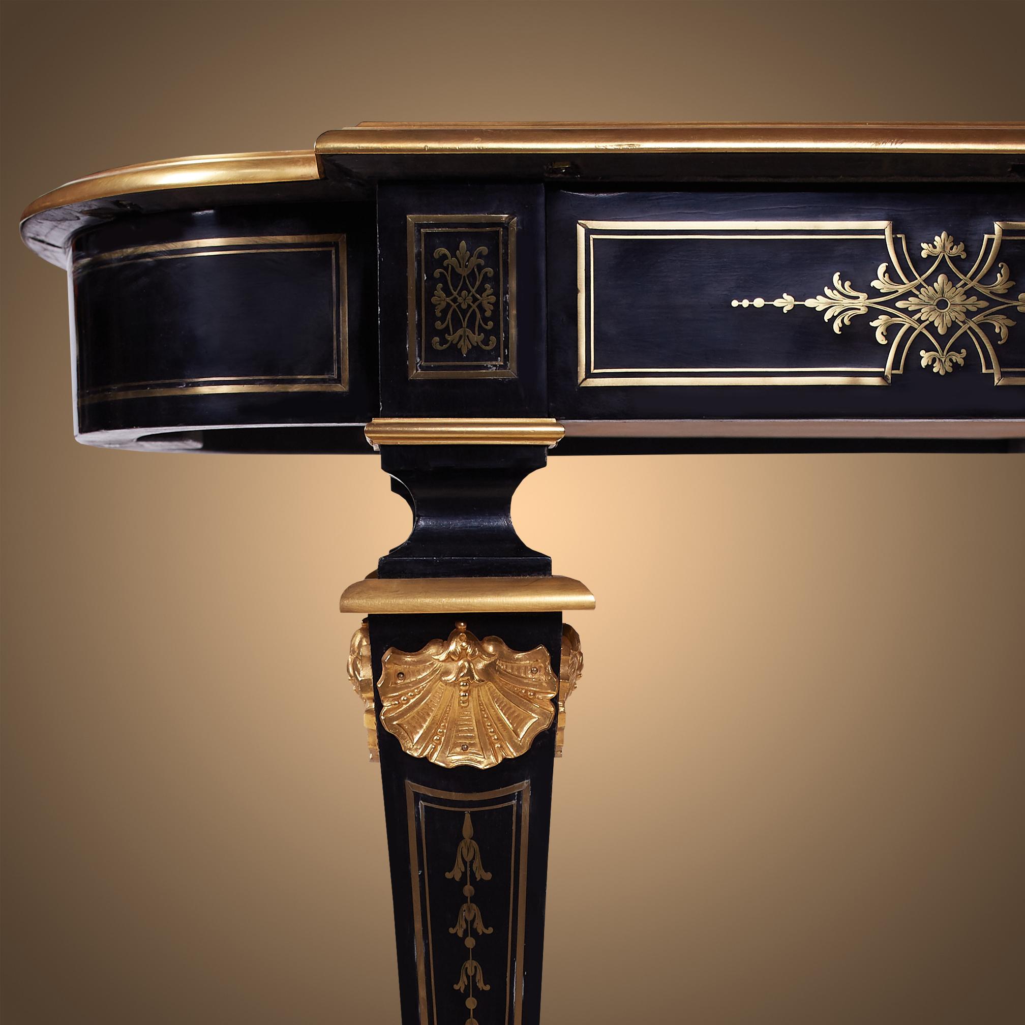 Noble Napoleon III French Ebony Antique Table Lacquer For Sale 8