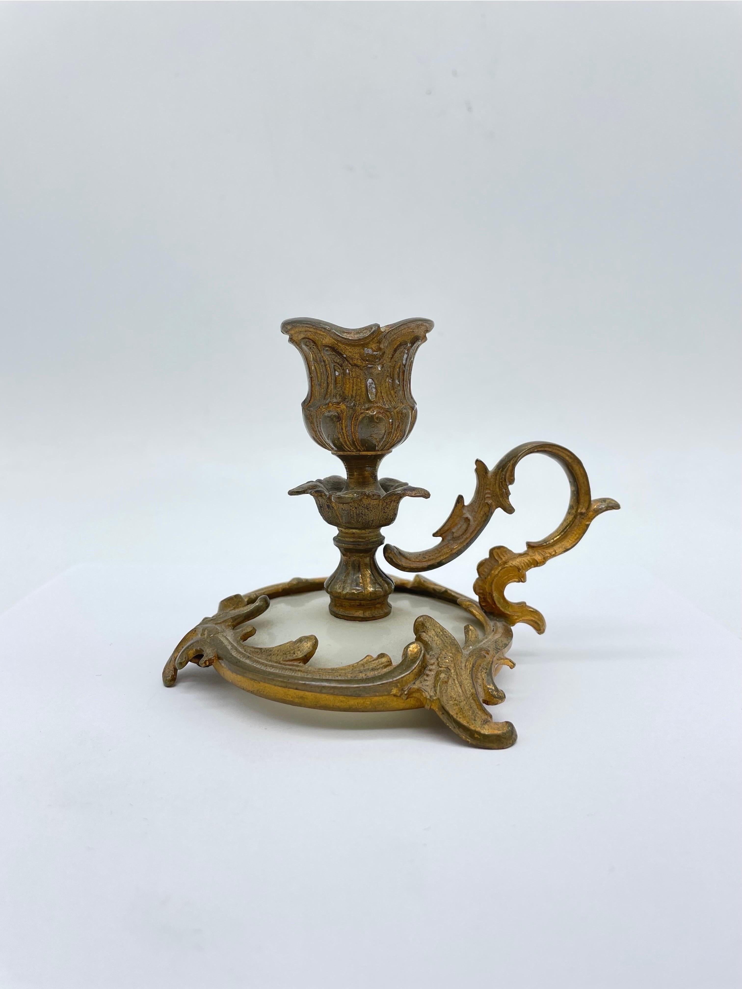 French Noble Neo Rococo candlestick, gilded bronze, around 1900 For Sale