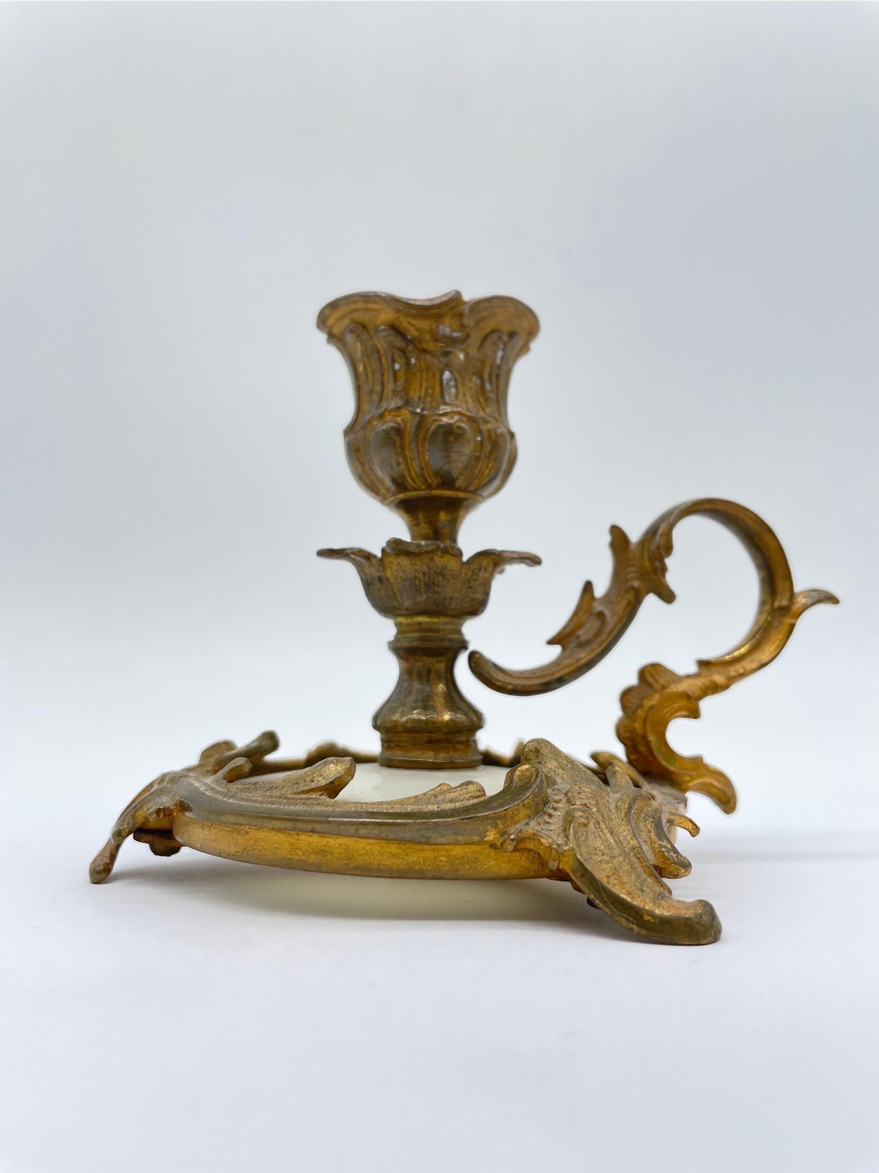 Gilt Noble Neo Rococo candlestick, gilded bronze, around 1900 For Sale
