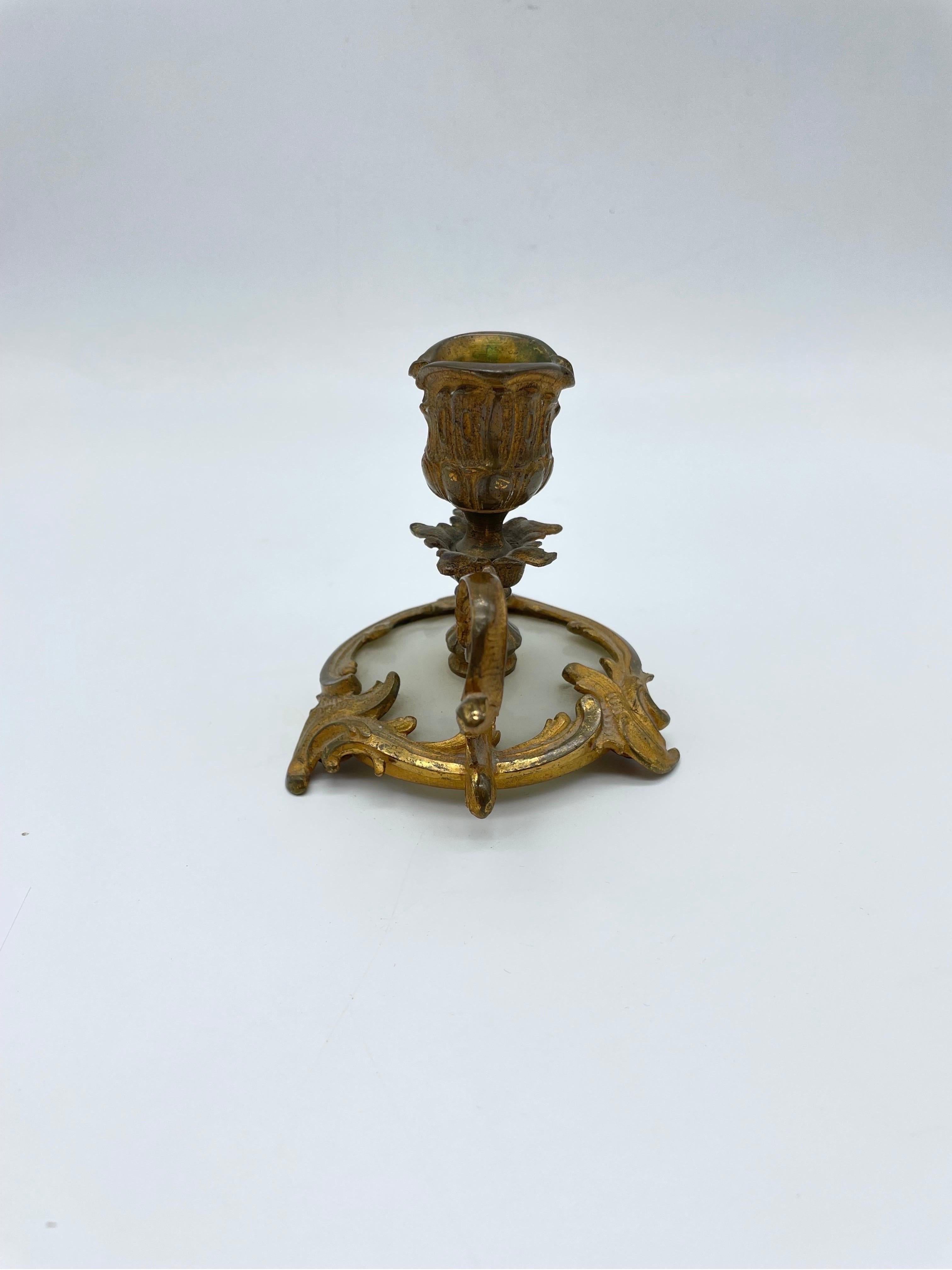 Late 19th Century Noble Neo Rococo candlestick, gilded bronze, around 1900 For Sale