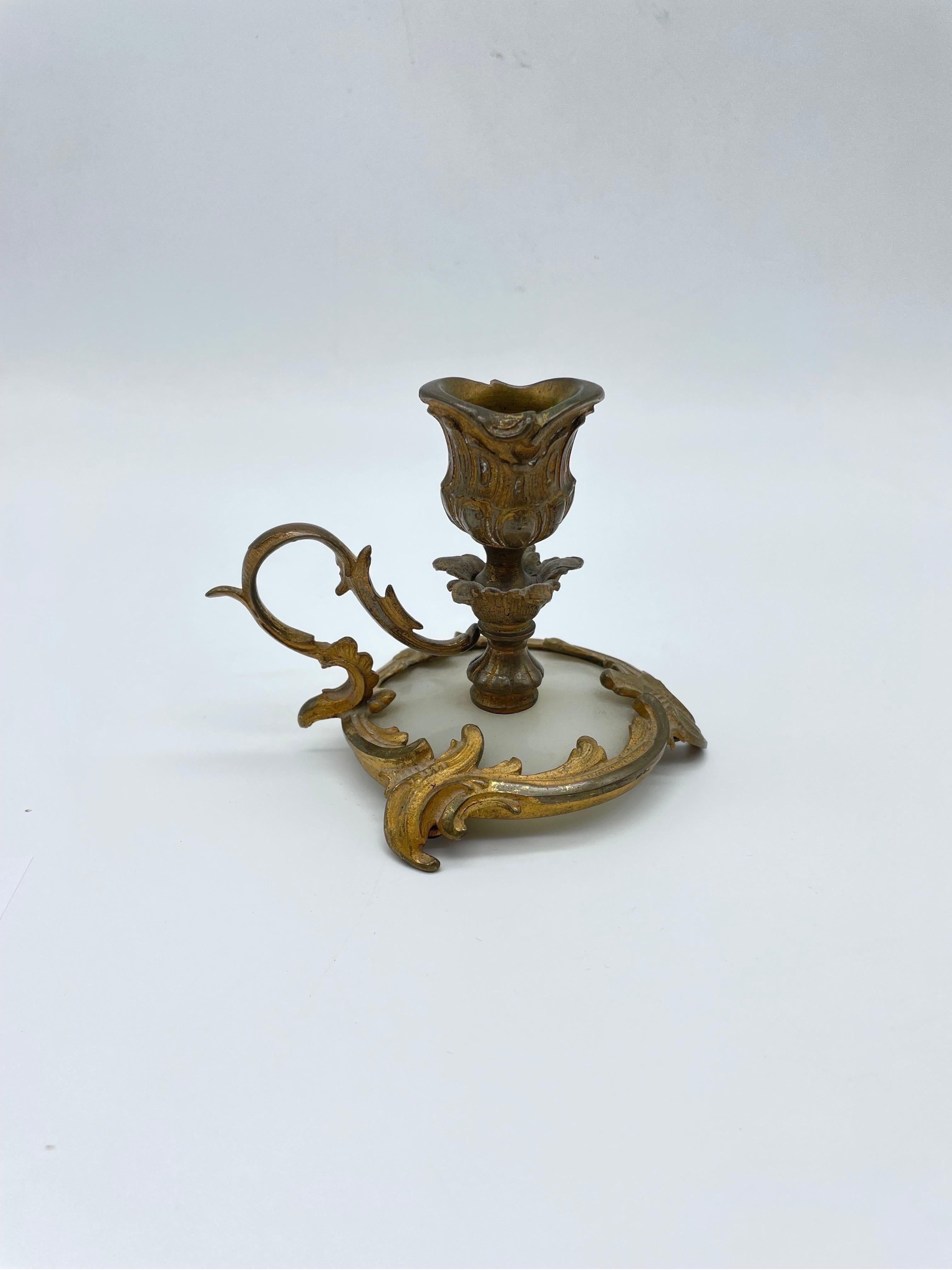 Bronze Noble Neo Rococo candlestick, gilded bronze, around 1900 For Sale
