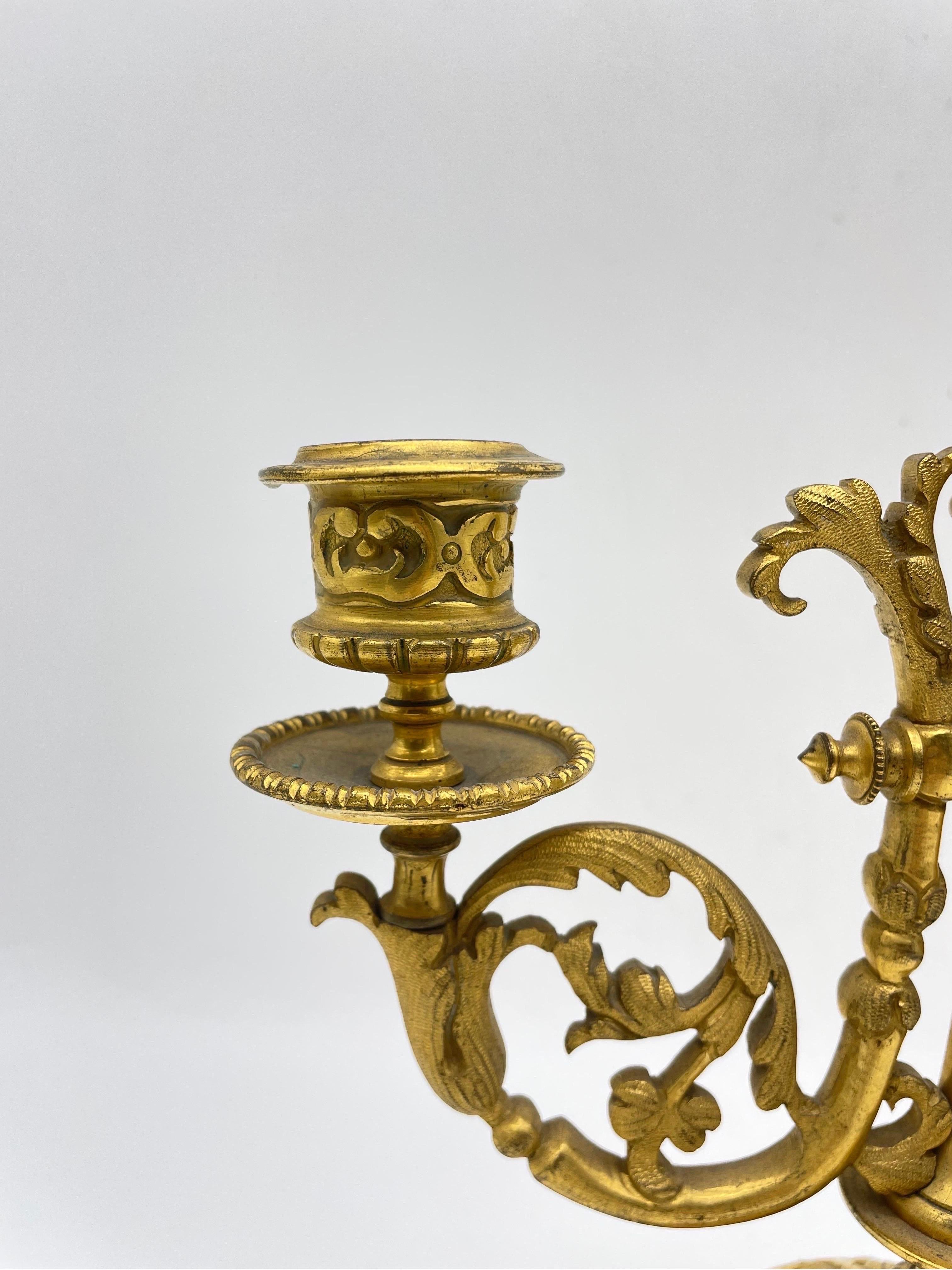 French Noble neoclassical candlestick, gilded bronze, around 1900 For Sale