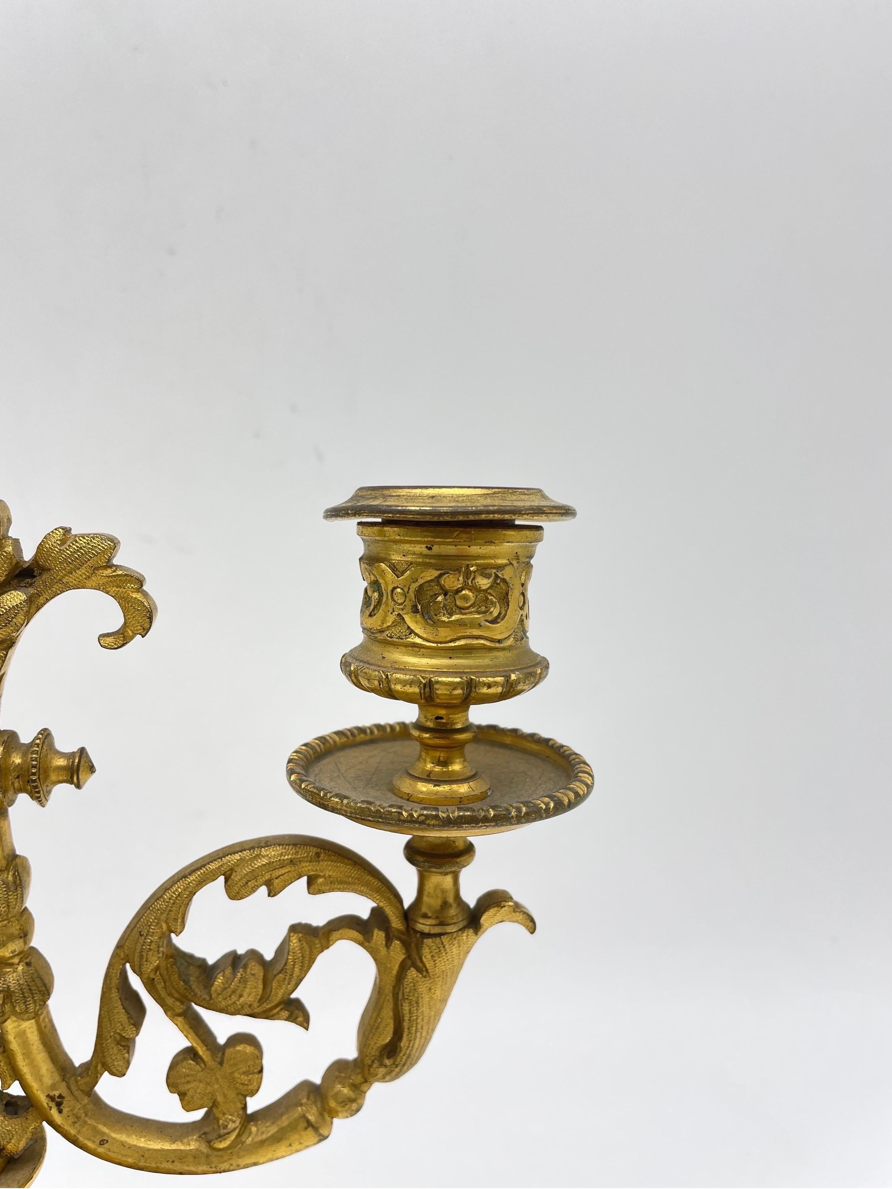 Gilt Noble neoclassical candlestick, gilded bronze, around 1900 For Sale
