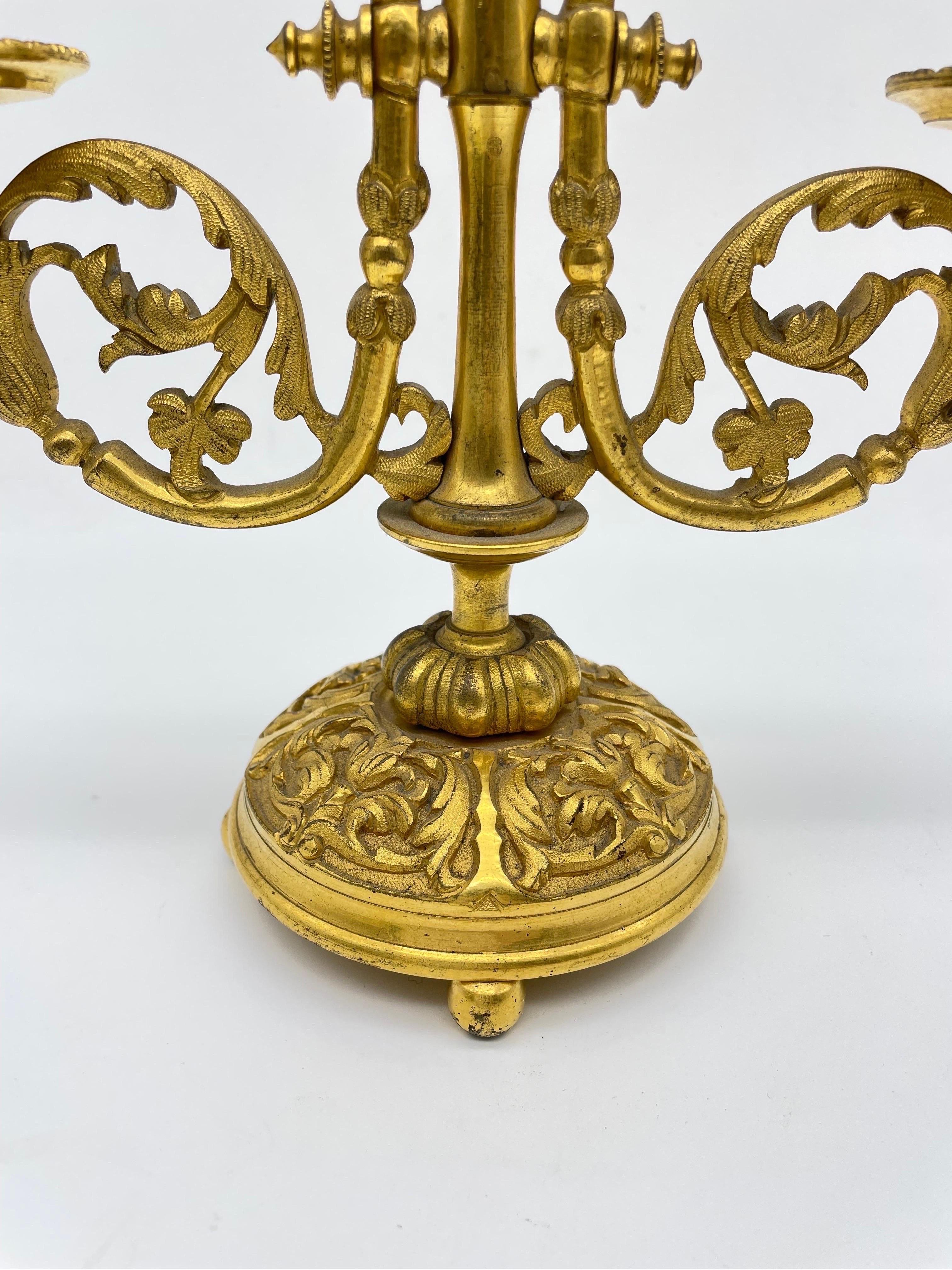 Noble neoclassical candlestick, gilded bronze, around 1900 In Good Condition For Sale In Berlin, DE