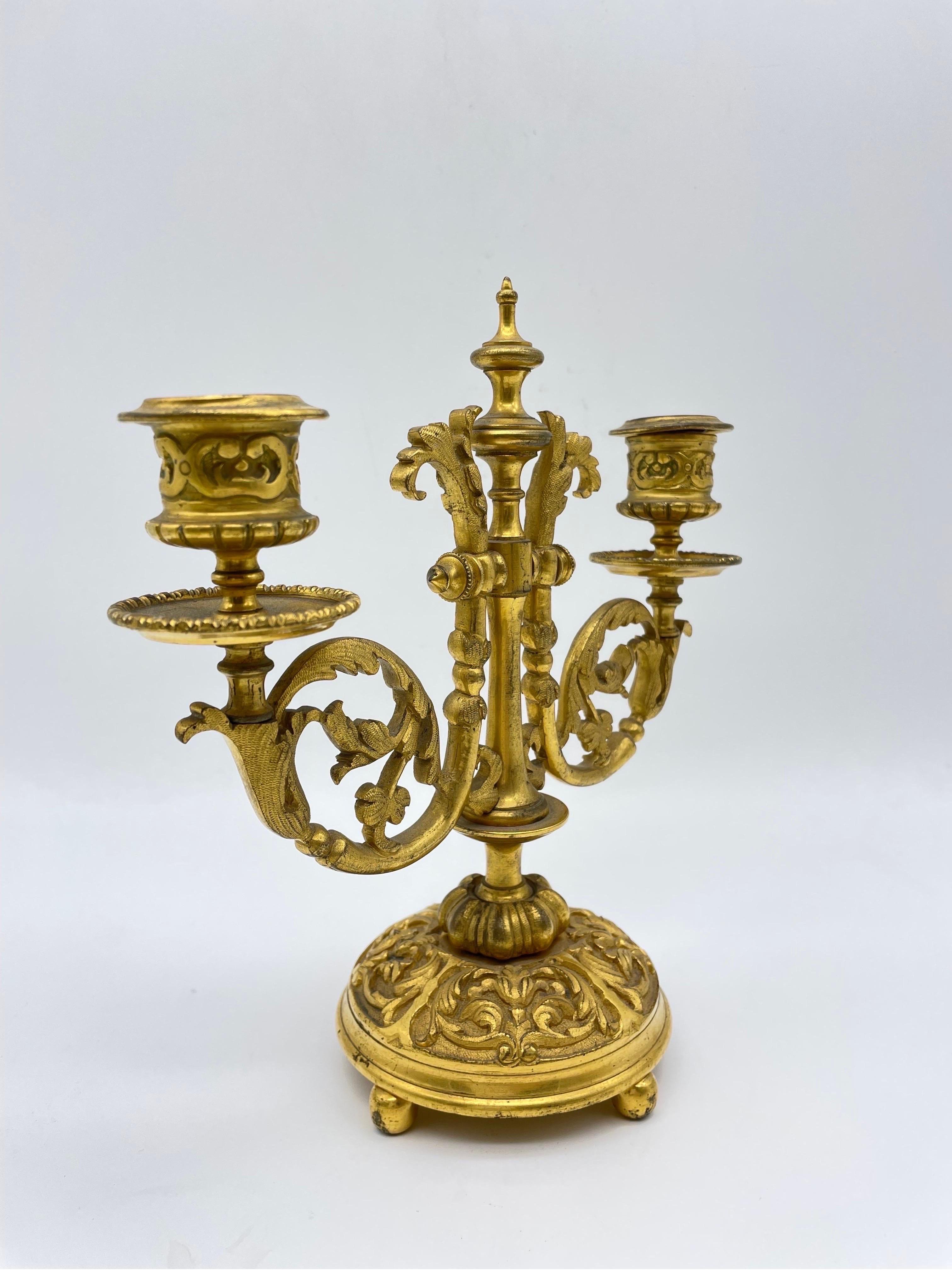 Late 19th Century Noble neoclassical candlestick, gilded bronze, around 1900 For Sale
