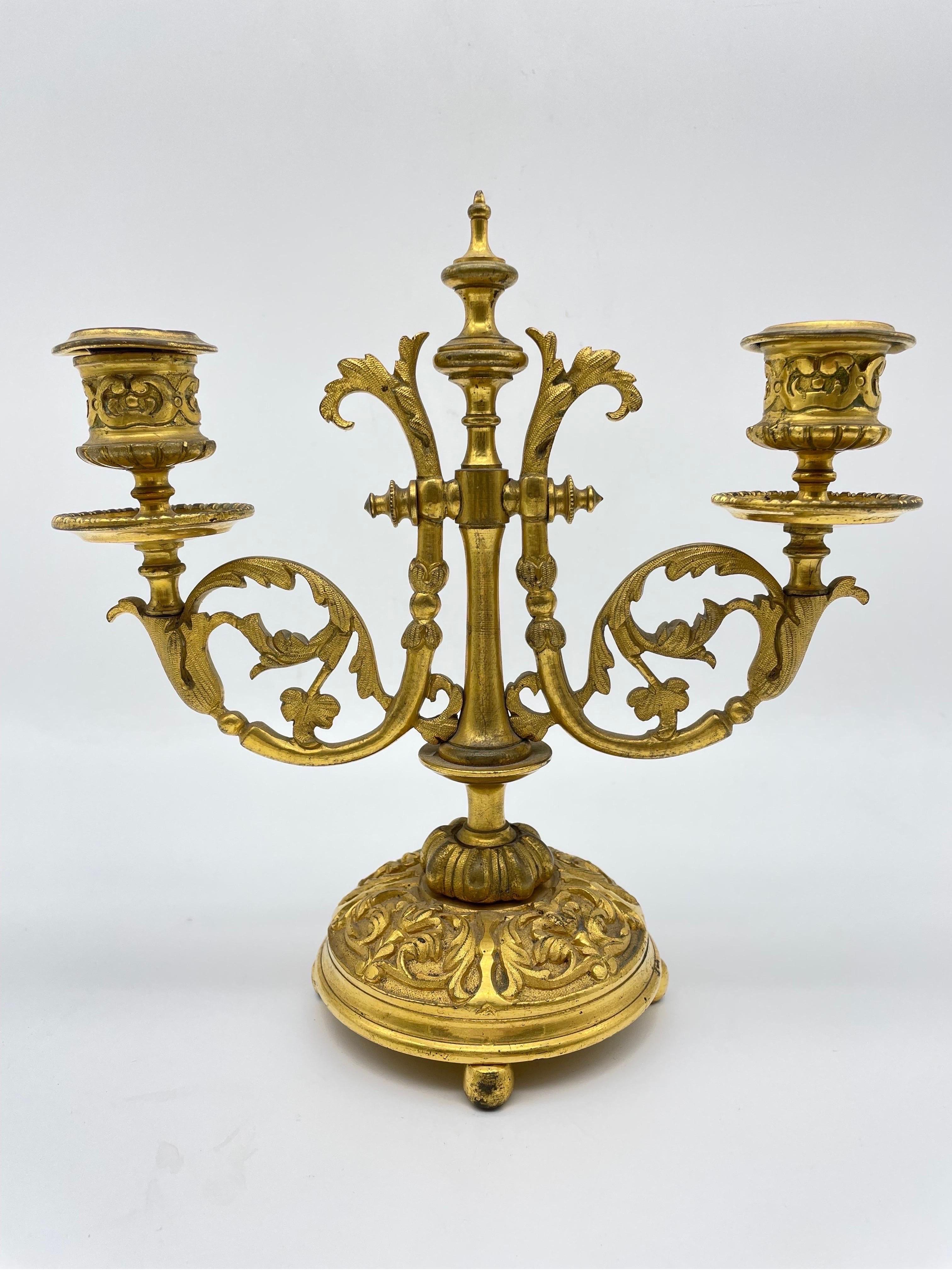 Bronze Noble neoclassical candlestick, gilded bronze, around 1900 For Sale