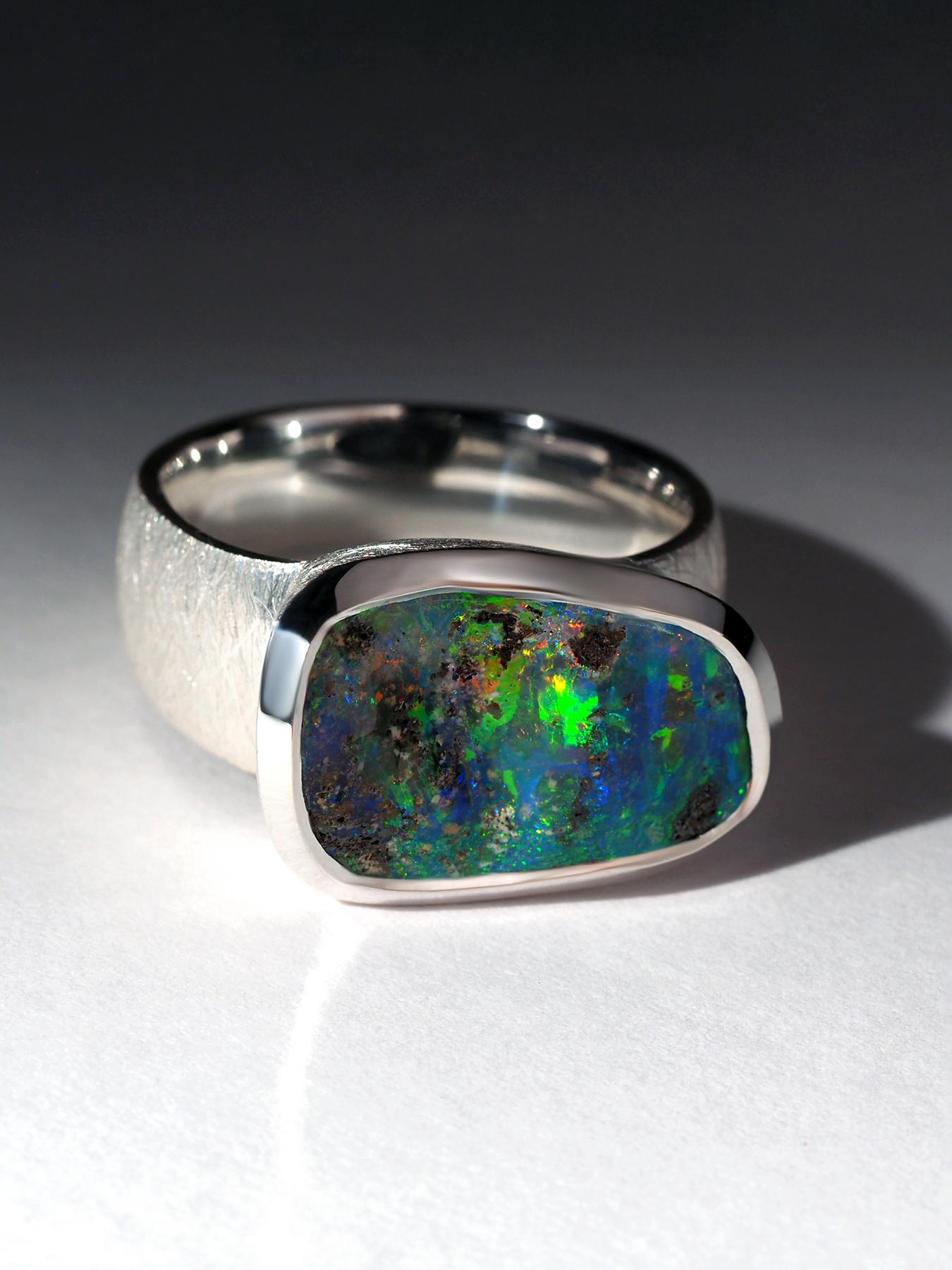 Noble opal ring Precious australian Boulder Opal genuine 4
