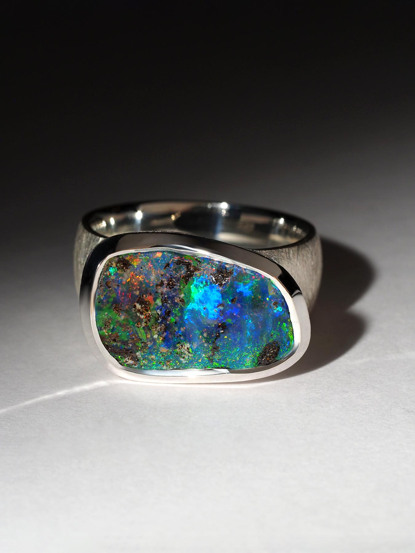 Noble opal ring Precious australian Boulder Opal genuine 5