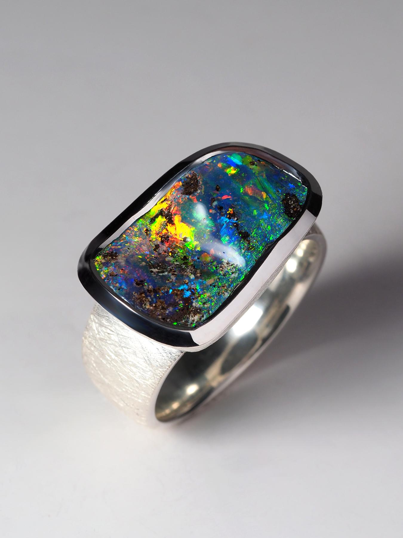 Art Deco Noble opal ring Precious australian Boulder Opal genuine