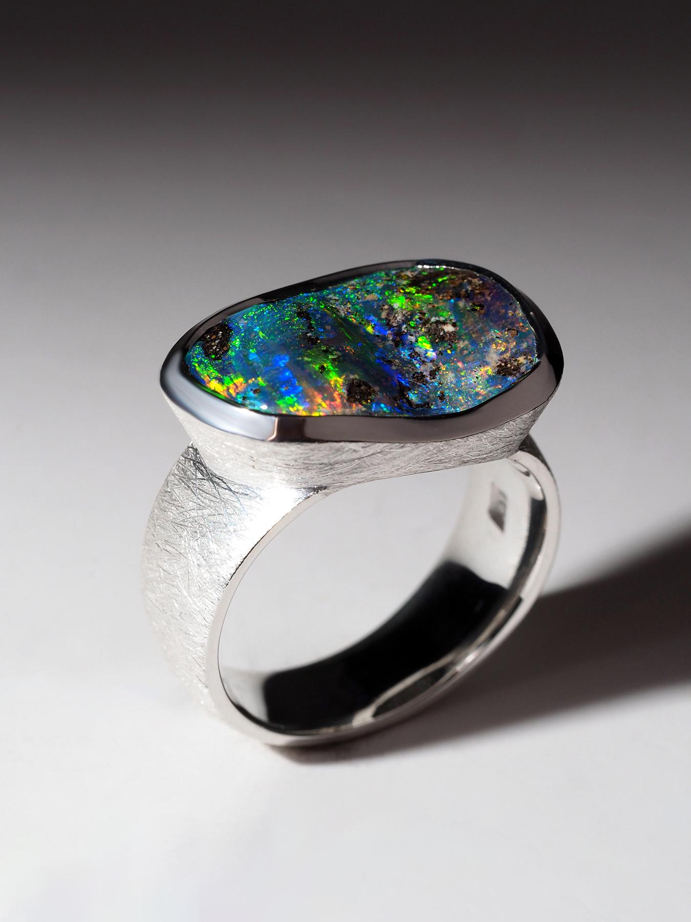 Noble opal ring Precious australian Boulder Opal genuine In New Condition In Berlin, DE