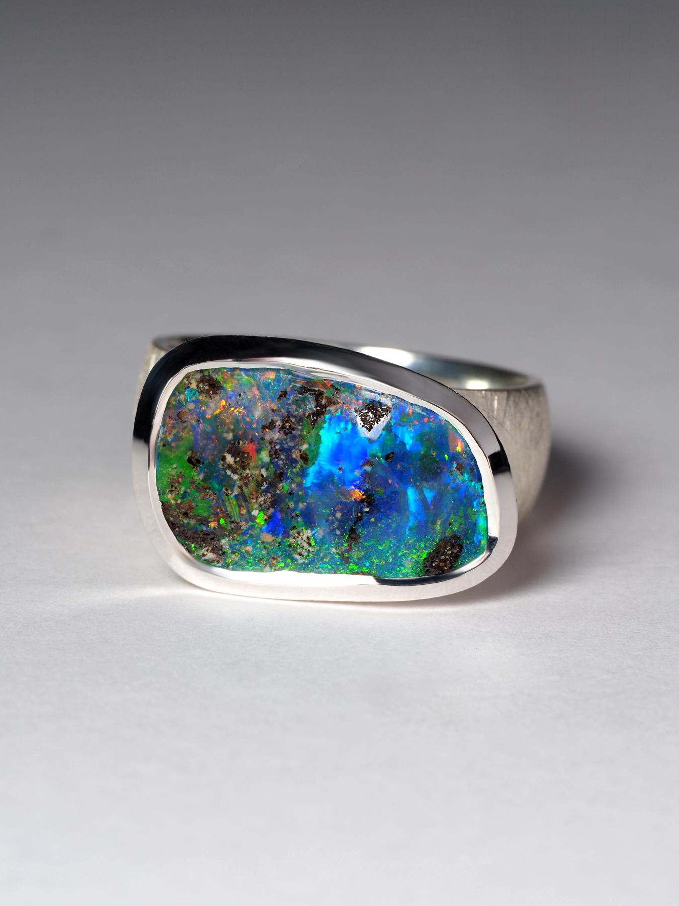 Women's or Men's Noble opal ring Precious australian Boulder Opal genuine