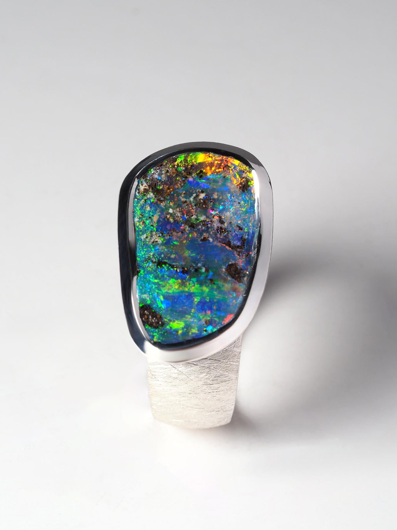 Noble opal ring Precious australian Boulder Opal genuine 1