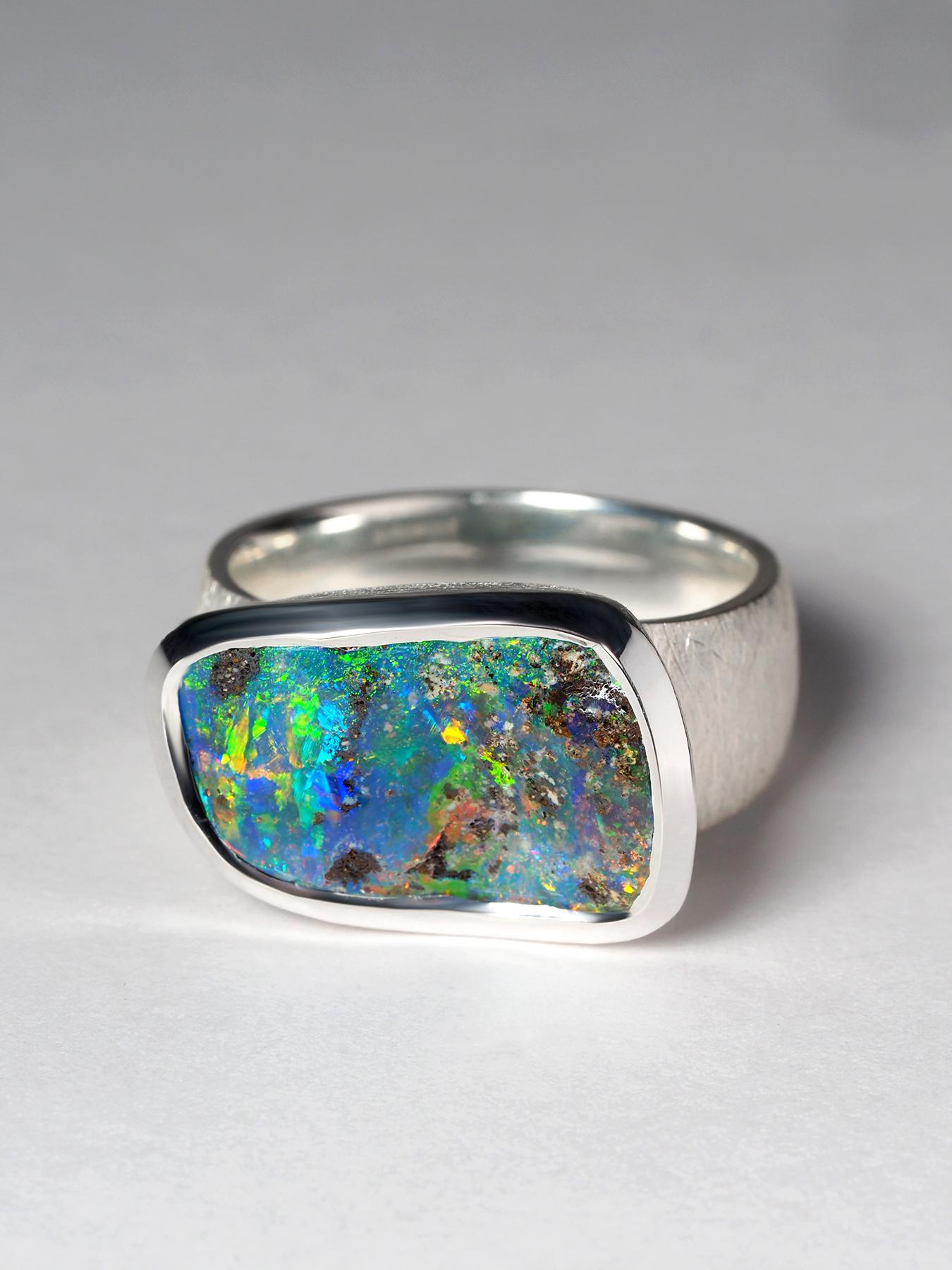 Noble opal ring Precious australian Boulder Opal genuine 2