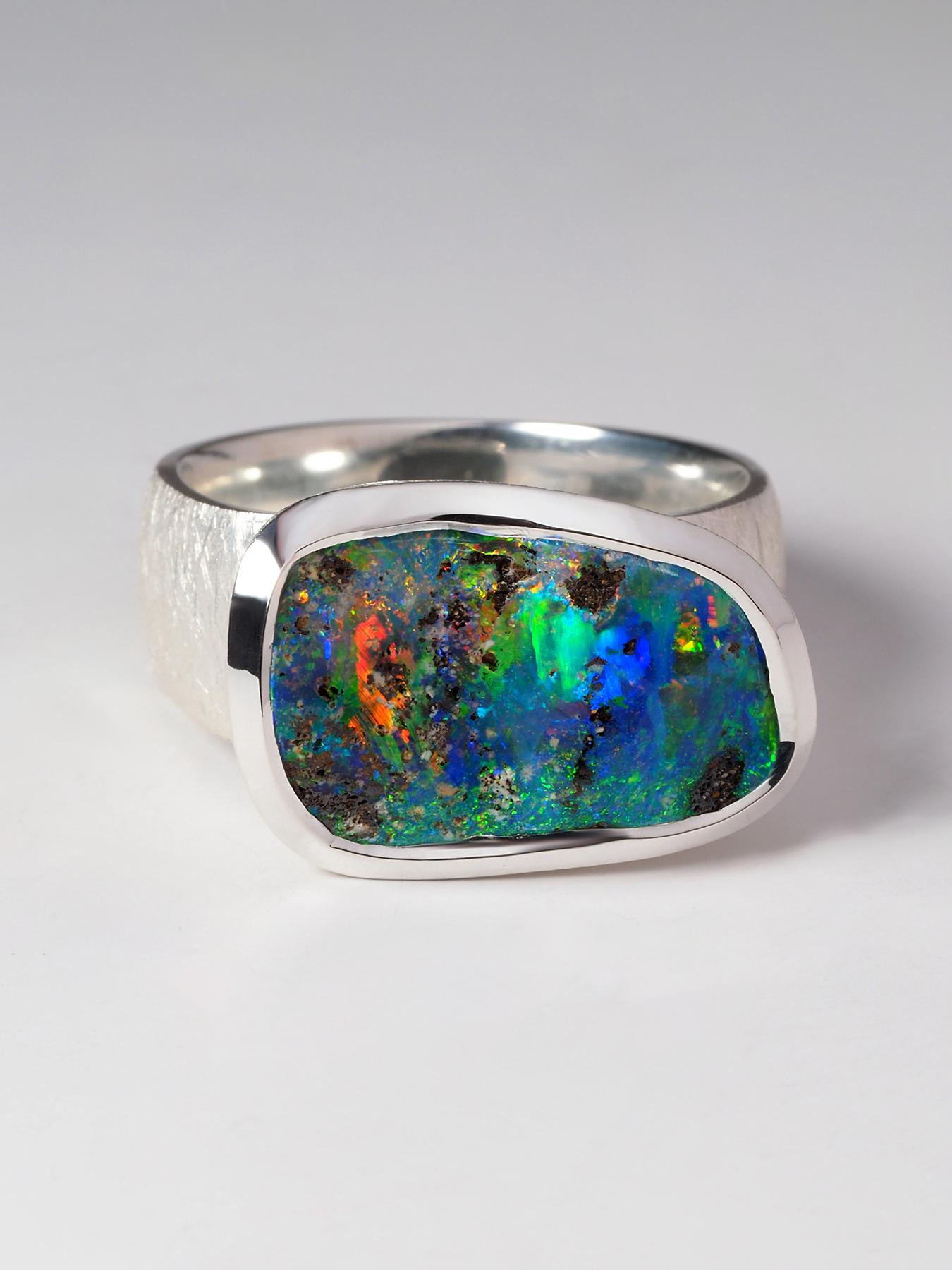 Noble opal ring Precious australian Boulder Opal genuine 3