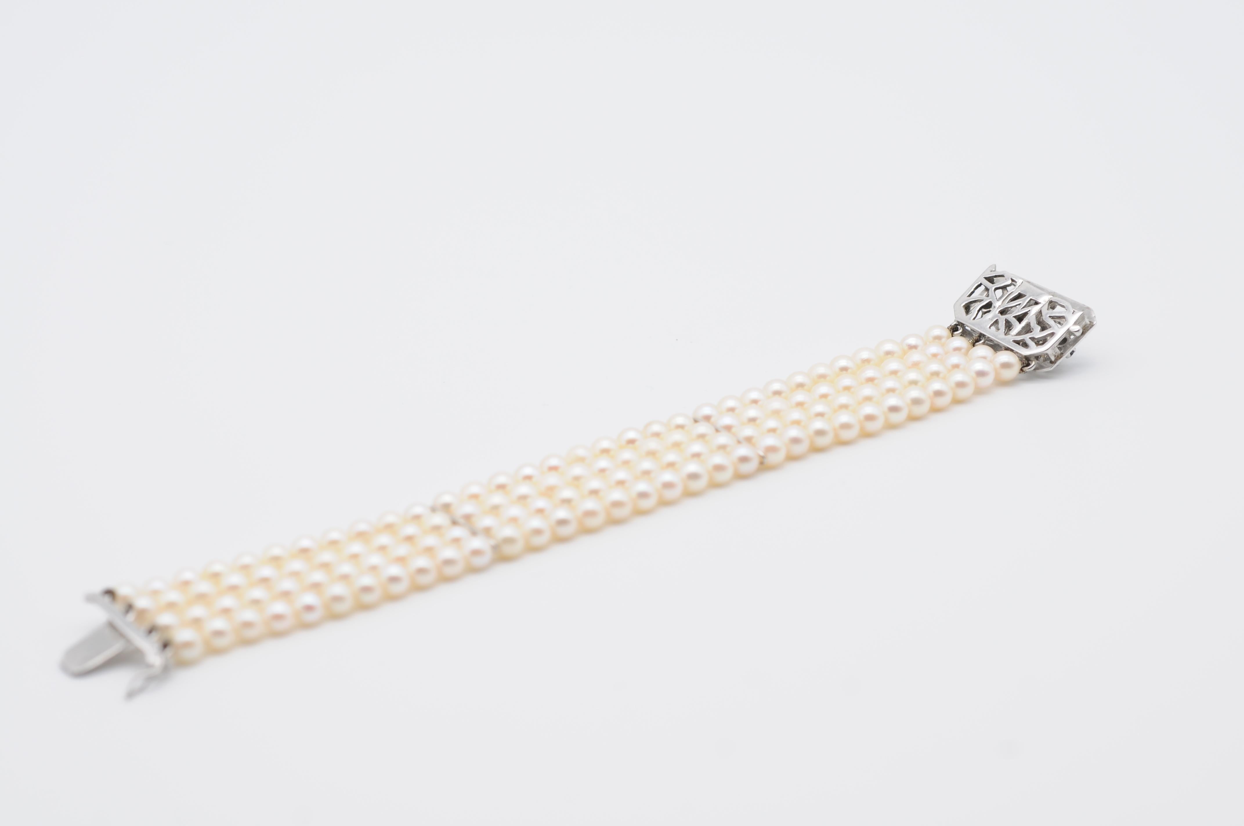 Bracelet de perles nobles, or blanc 14 carats et saphirs en vente 5