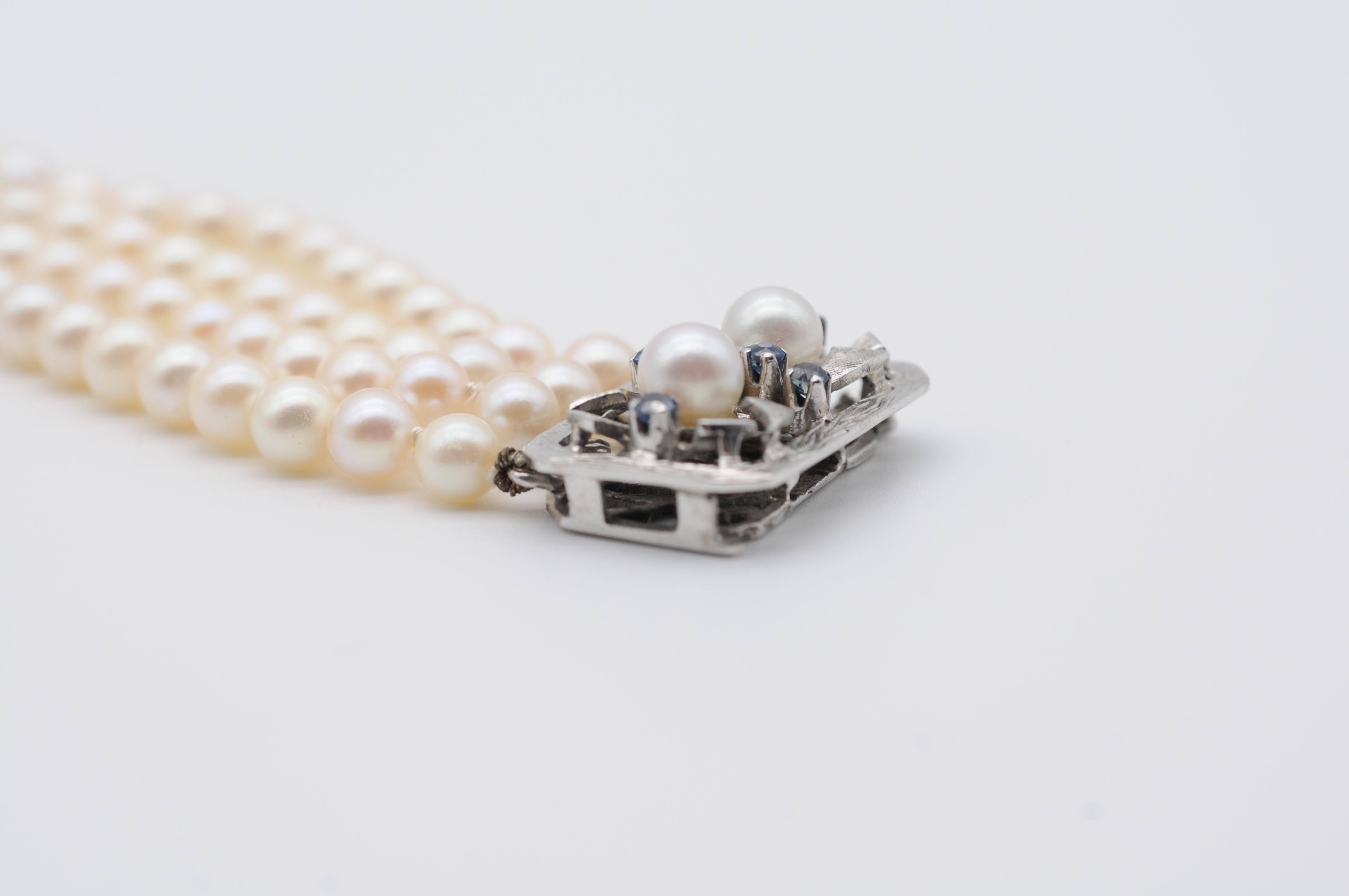 Bracelet de perles nobles, or blanc 14 carats et saphirs en vente 7
