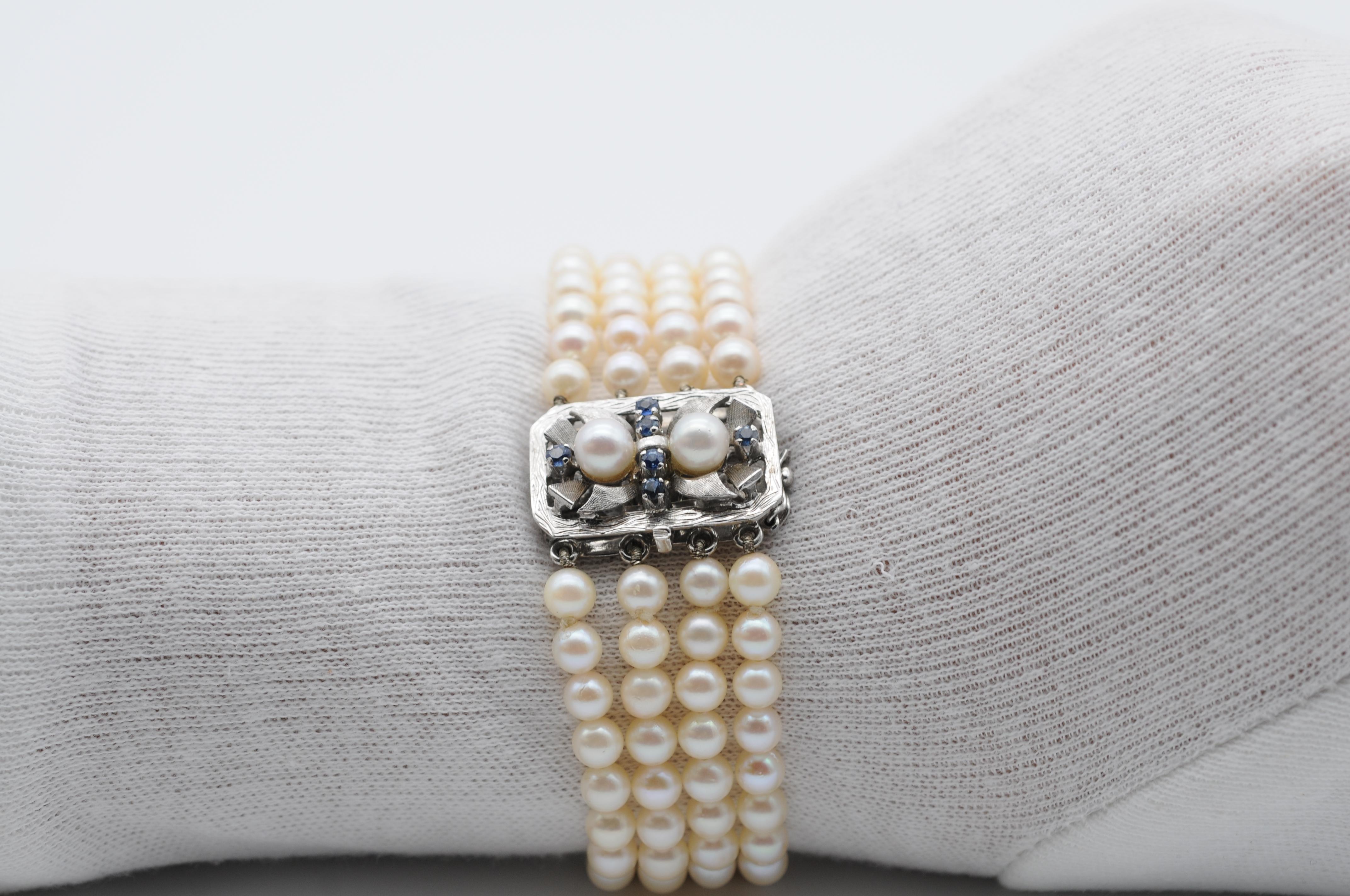 Bracelet de perles nobles, or blanc 14 carats et saphirs en vente 10