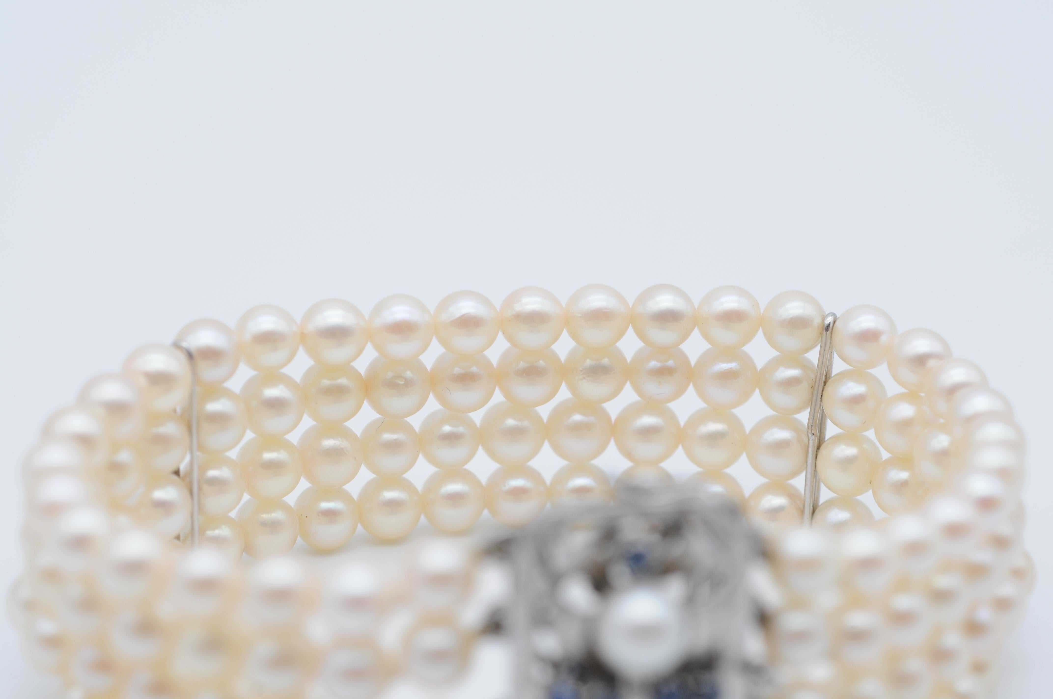 Bracelet de perles nobles, or blanc 14 carats et saphirs Bon état - En vente à Berlin, BE