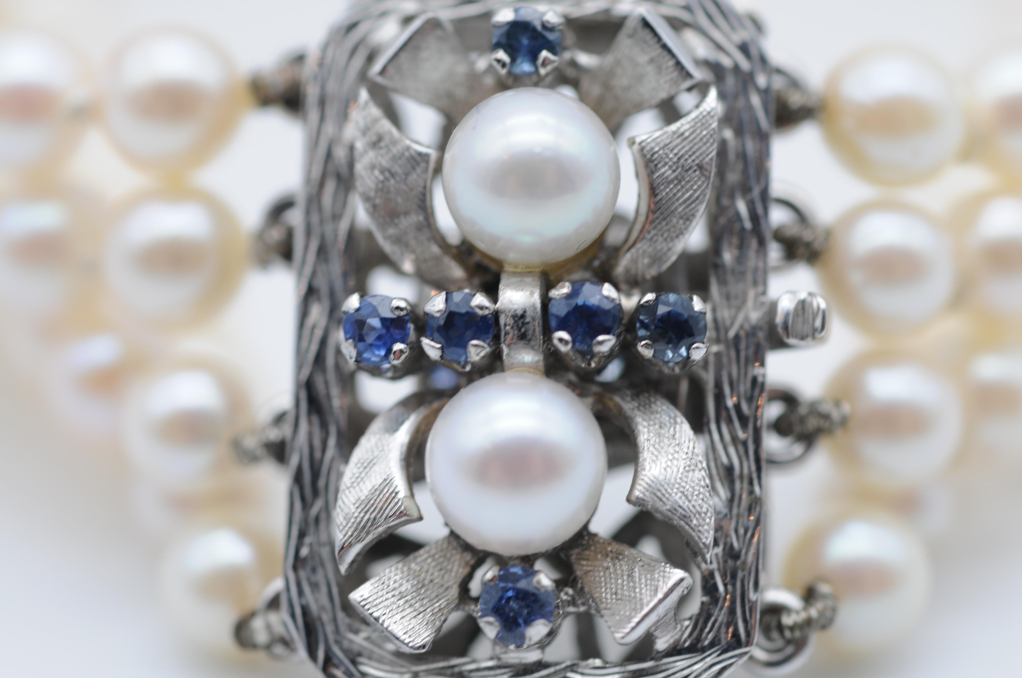 Women's Noble Pearl Bracelet, 14k White Gold and Sapphires For Sale