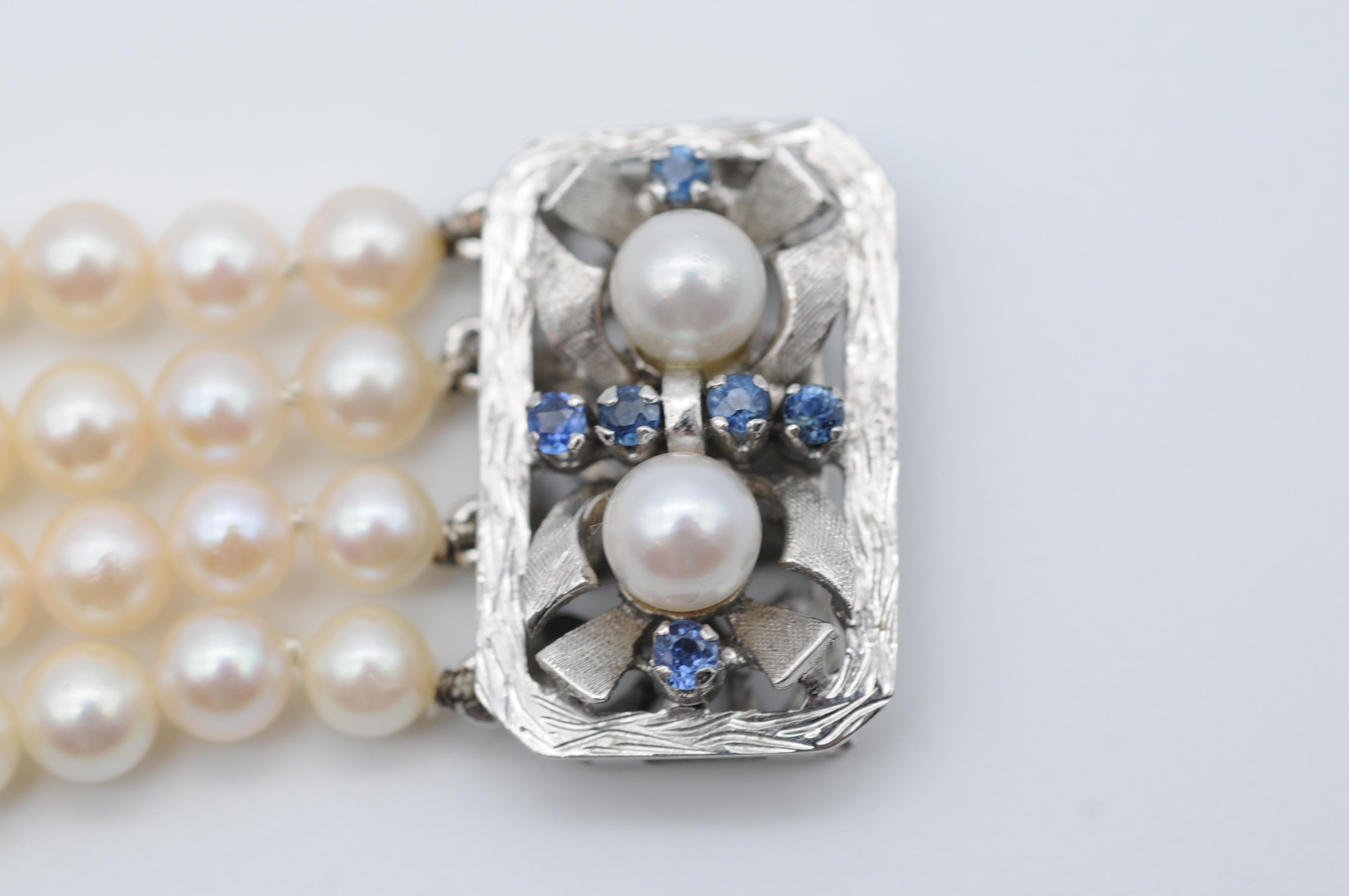 Bracelet de perles nobles, or blanc 14 carats et saphirs en vente 3