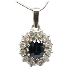 Noble Pendant with diamonds and sapphire in 14k whitegold
