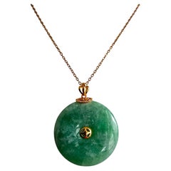 Noble Round Donut Burmese A-Jade 28mm Pendant with 18K Yellow Gold - Certified