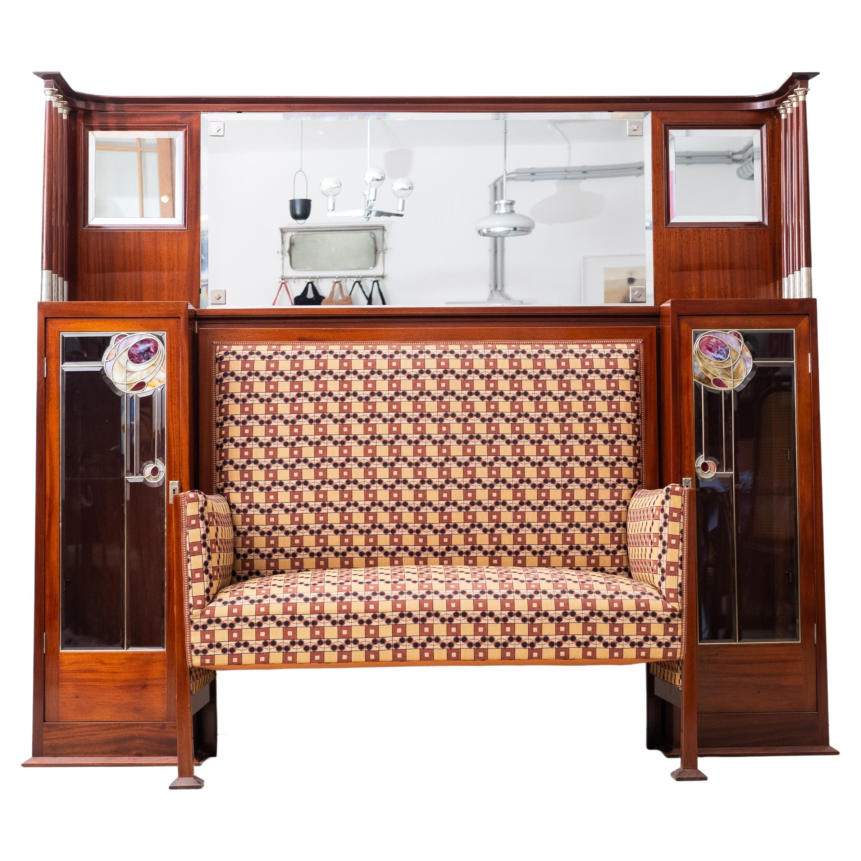 Noble Vienna Secession Bench with Glass Cabinet Julius & Josef Herrmann (1905) For Sale