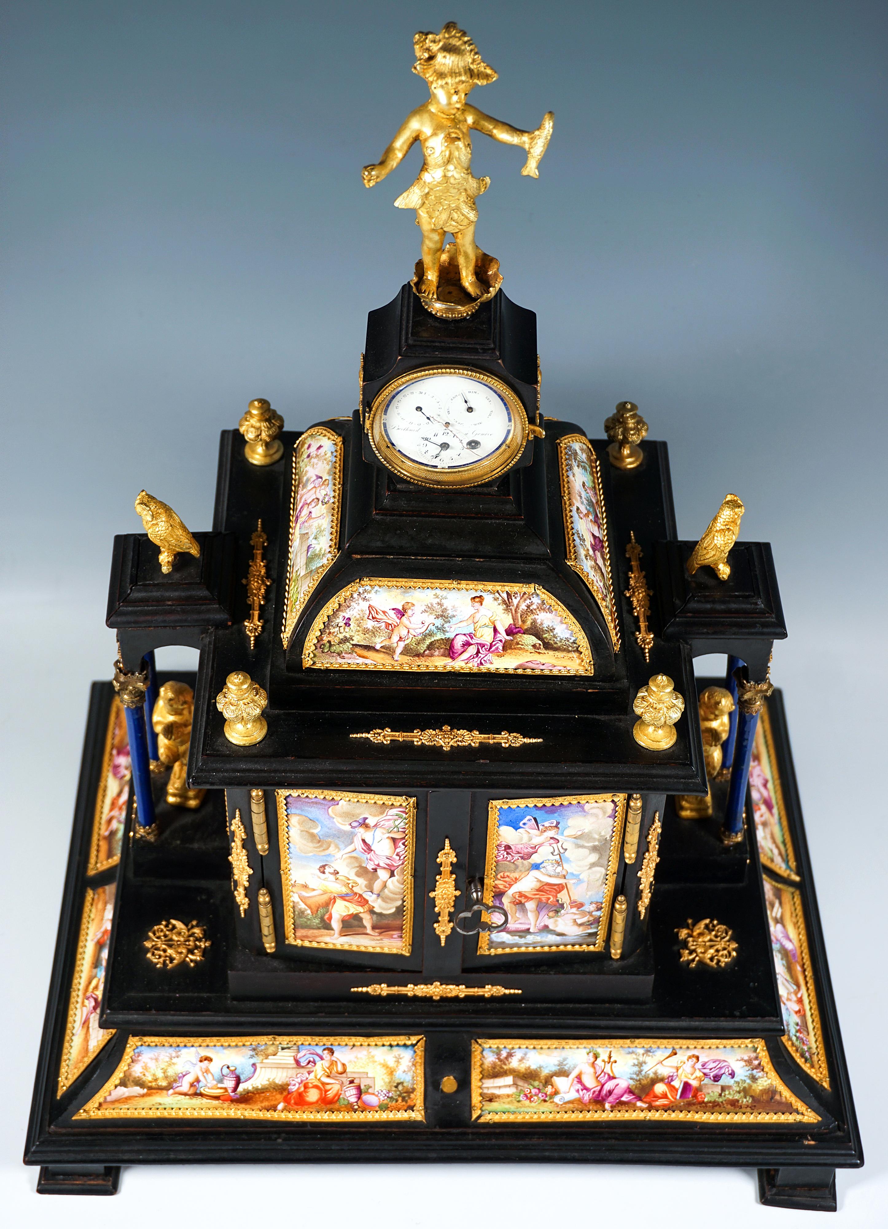 Nobile Jewell Case viennese con dipinti a smalto, figure in bronzo e orologio, 1870 ca. in vendita 3