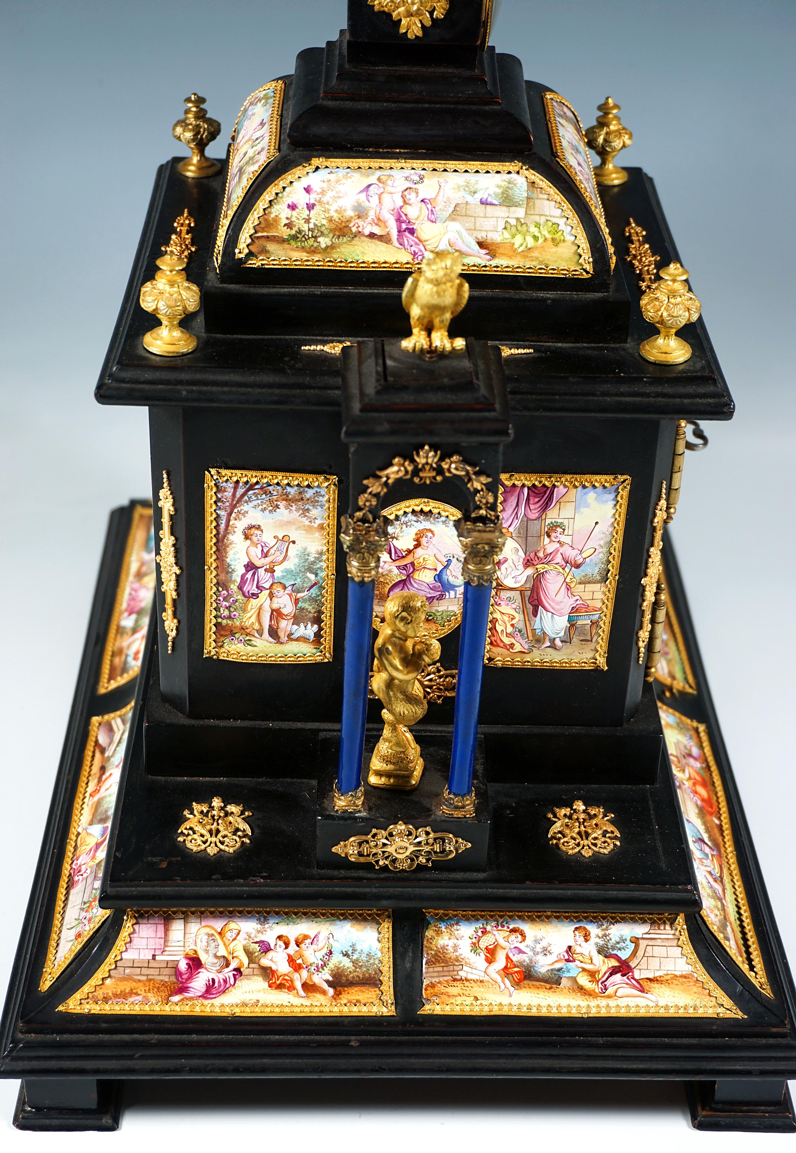 Nobile Jewell Case viennese con dipinti a smalto, figure in bronzo e orologio, 1870 ca. in vendita 4