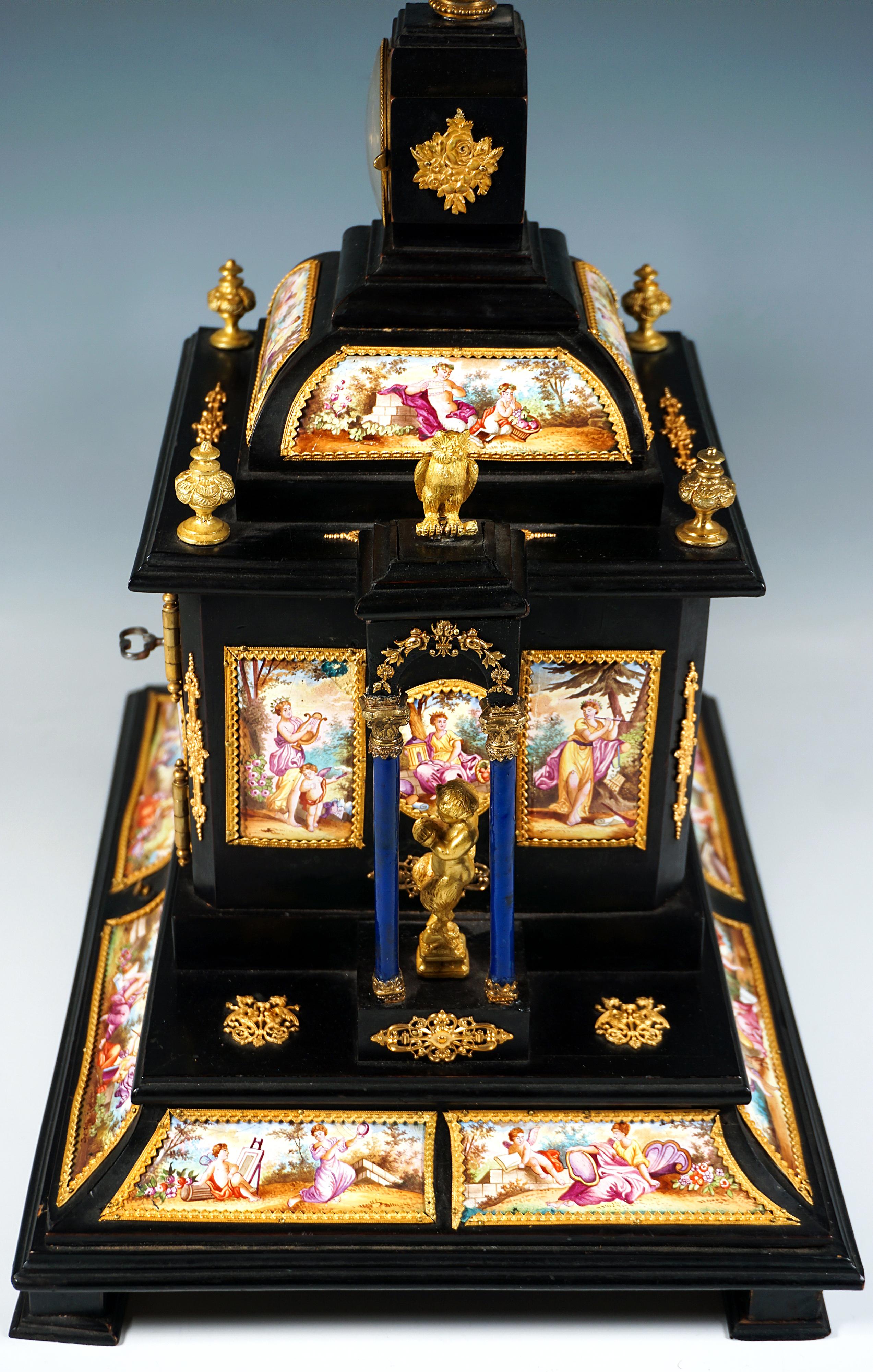 Nobile Jewell Case viennese con dipinti a smalto, figure in bronzo e orologio, 1870 ca. in vendita 6