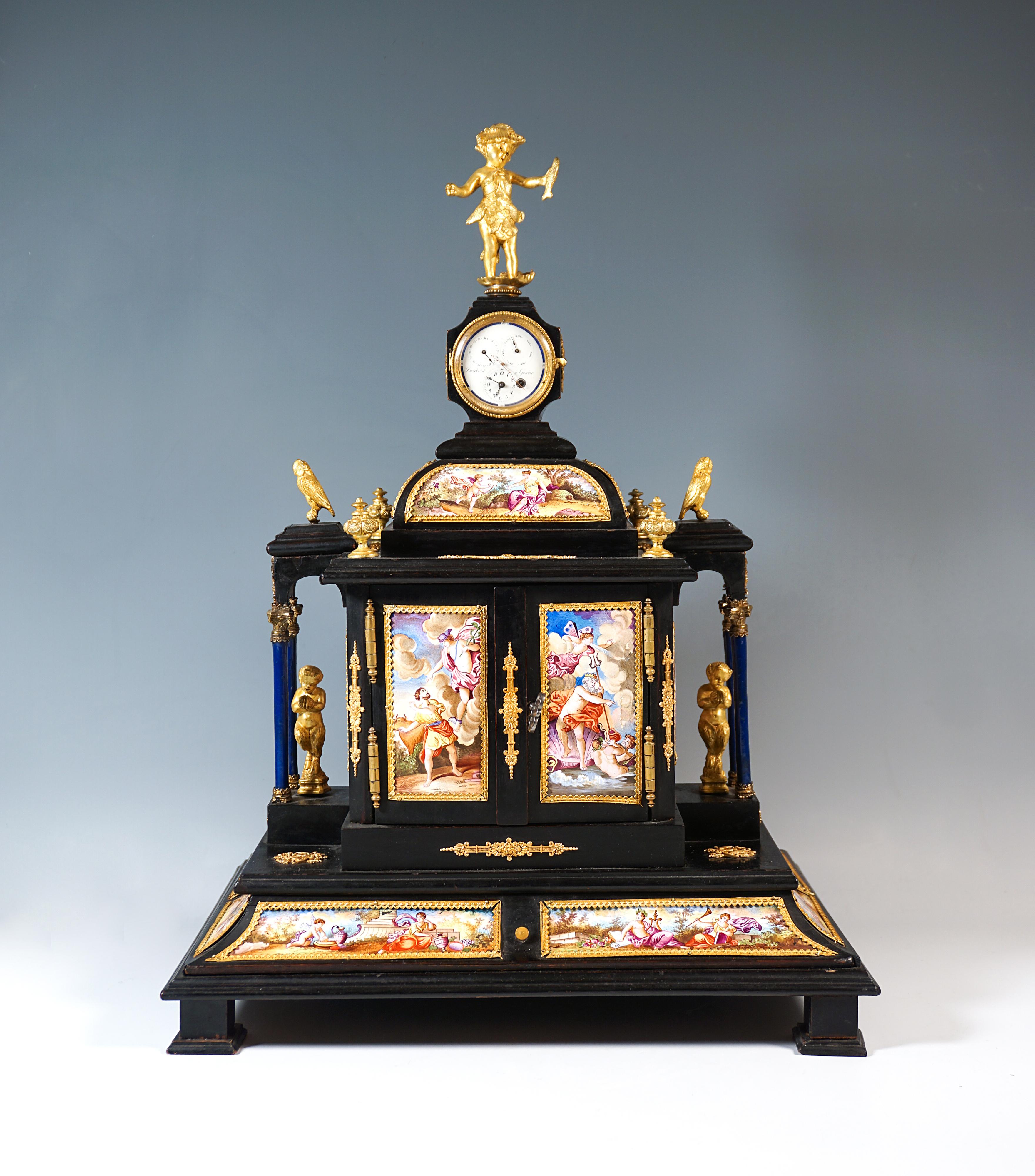 Nobile Jewell Case viennese con dipinti a smalto, figure in bronzo e orologio, 1870 ca. in vendita 8