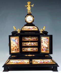Noble joyero vienés con pinturas esmaltadas, figuras de bronce y reloj, ca. 1870