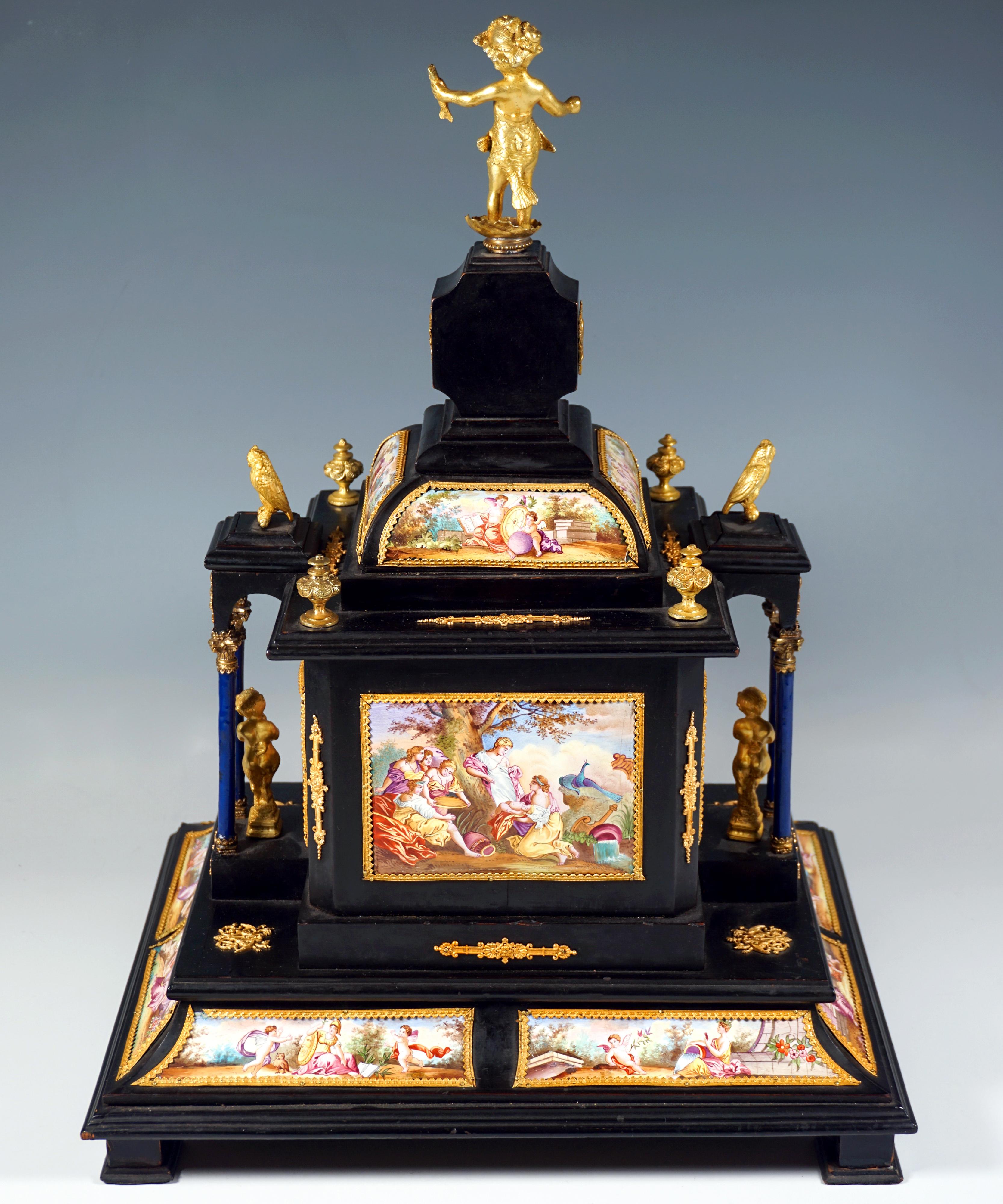 Fine XIX secolo Nobile Jewell Case viennese con dipinti a smalto, figure in bronzo e orologio, 1870 ca. in vendita
