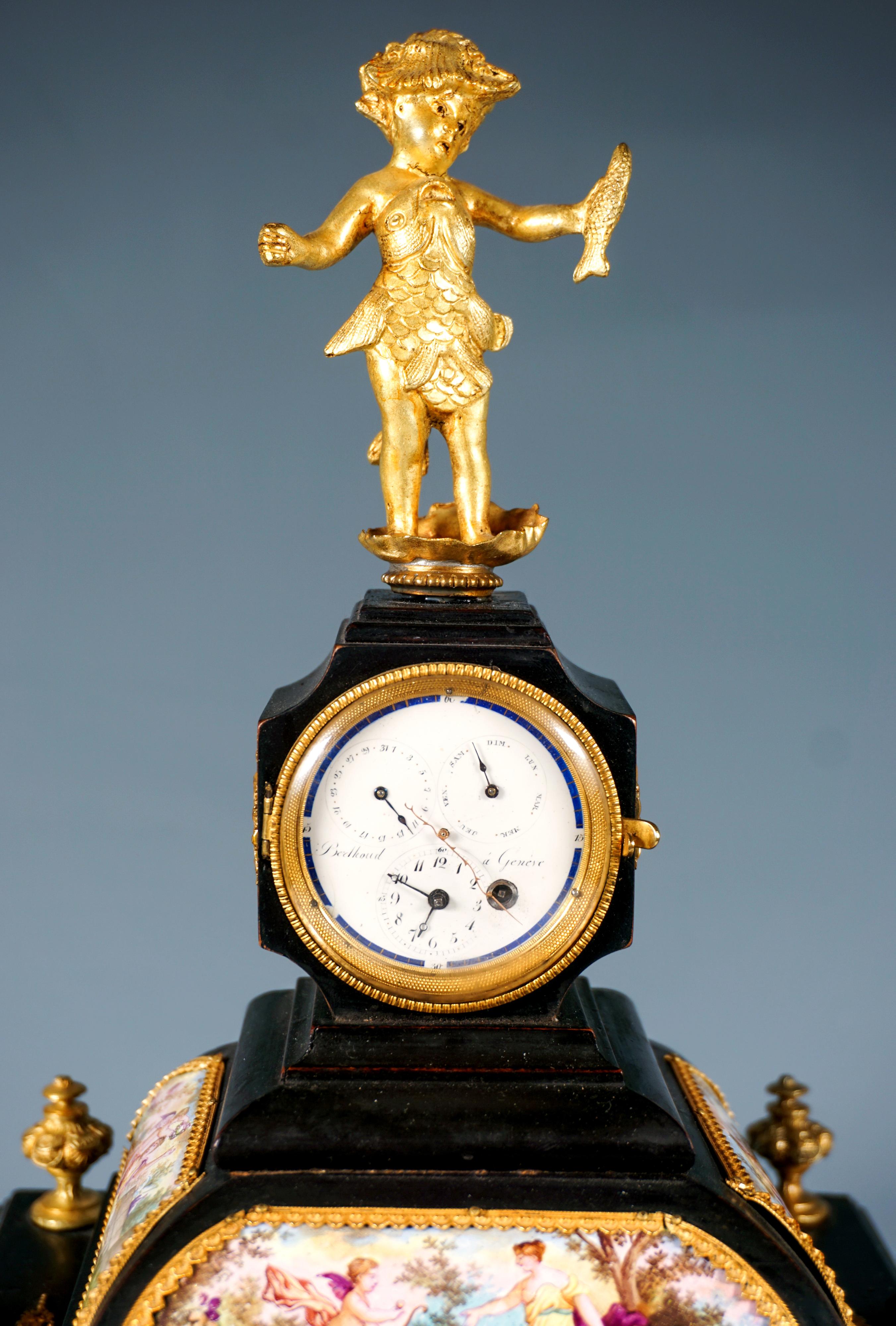 Nobile Jewell Case viennese con dipinti a smalto, figure in bronzo e orologio, 1870 ca. in vendita 1