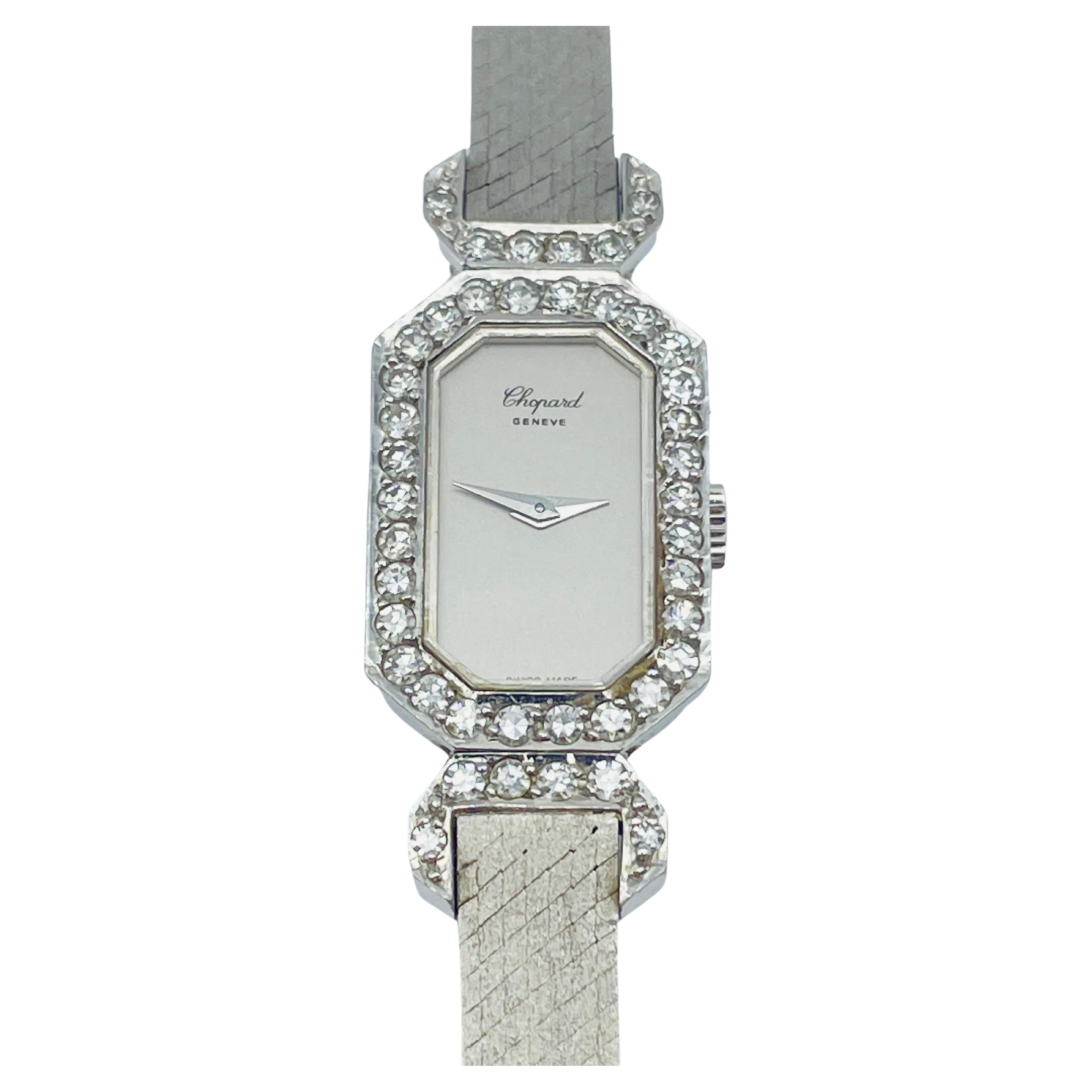 Chopard Montre pour femme vintage Geneve en or blanc 18 carats avec diamants