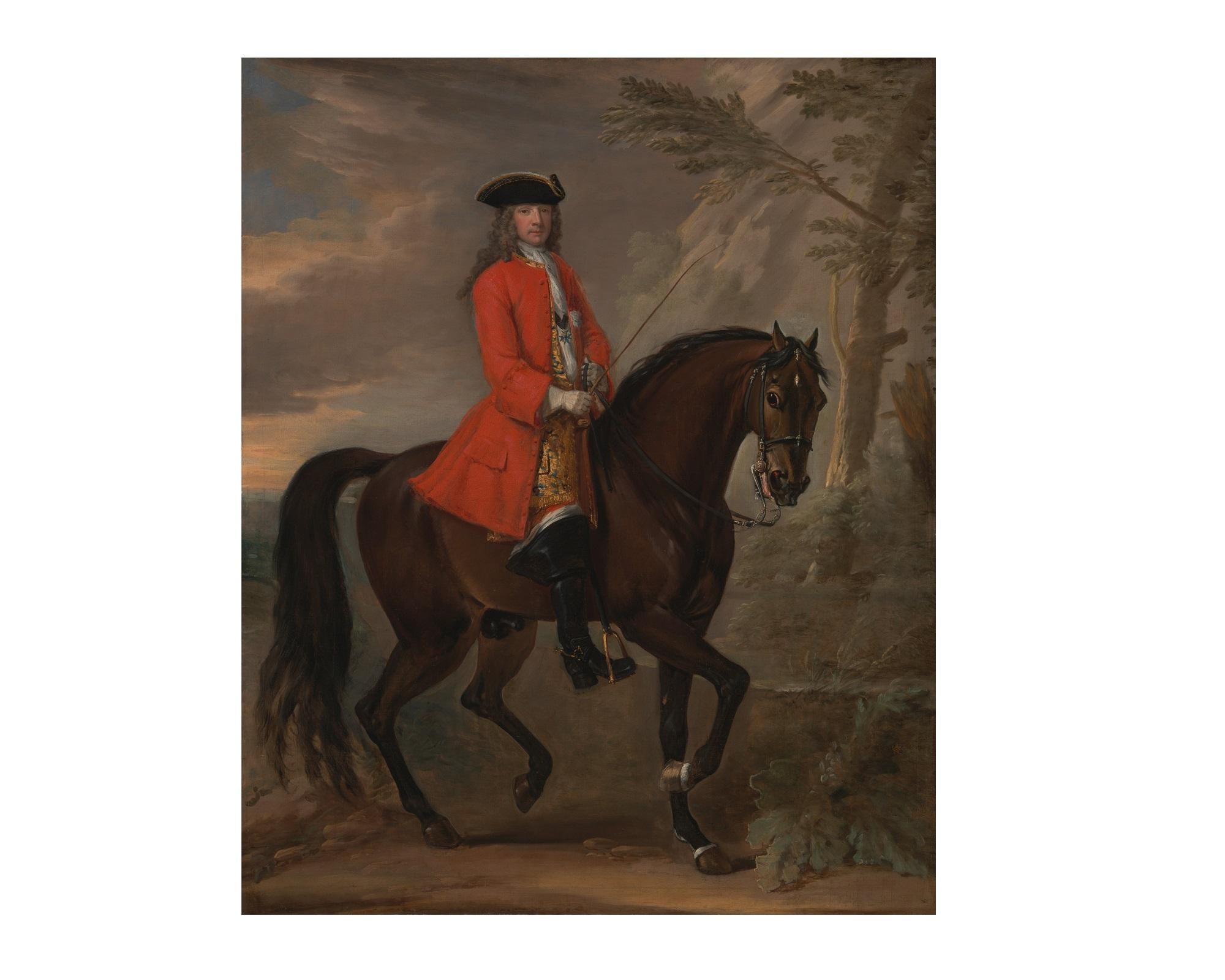 English NobleMan on Horseback, after Oil Painting by Baroque Revival artist John Wootton For Sale