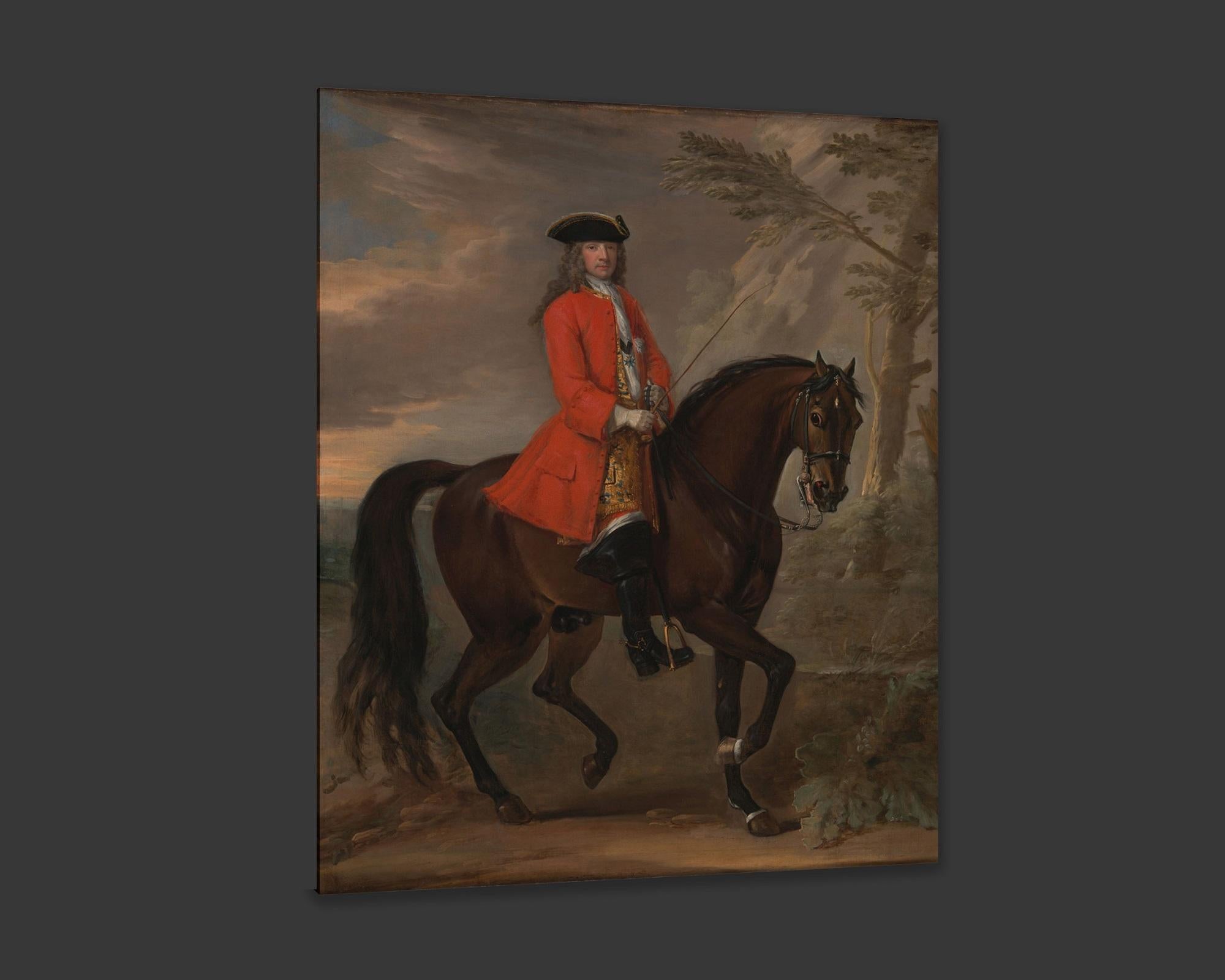 NobleMan on Horseback, after Oil Painting by Baroque Revival artist John Wootton In Excellent Condition For Sale In Fairhope, AL