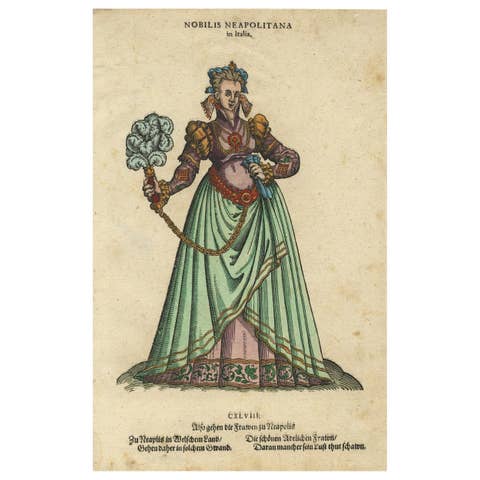 Noblewoman of Naples – Rare Antique Costume Woodcut, Jost Amman, 1577