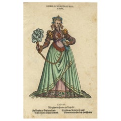 Femme noble de Naples - Rare gravure sur bois ancienne, Jost Amman, 1577