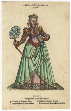 Noblewoman of Naples – Rare Antique Costume Woodcut, Jost Amman, 1577