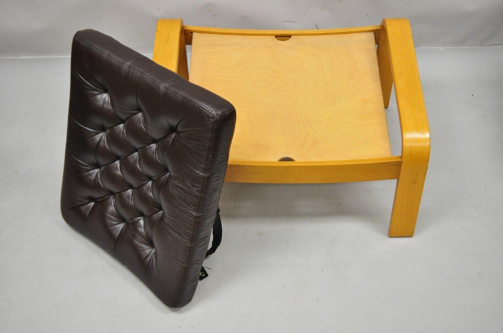 Noboru Nakamura Vintage Poang Bentwood Brown Tufted Leather Ottoman For Sale 4