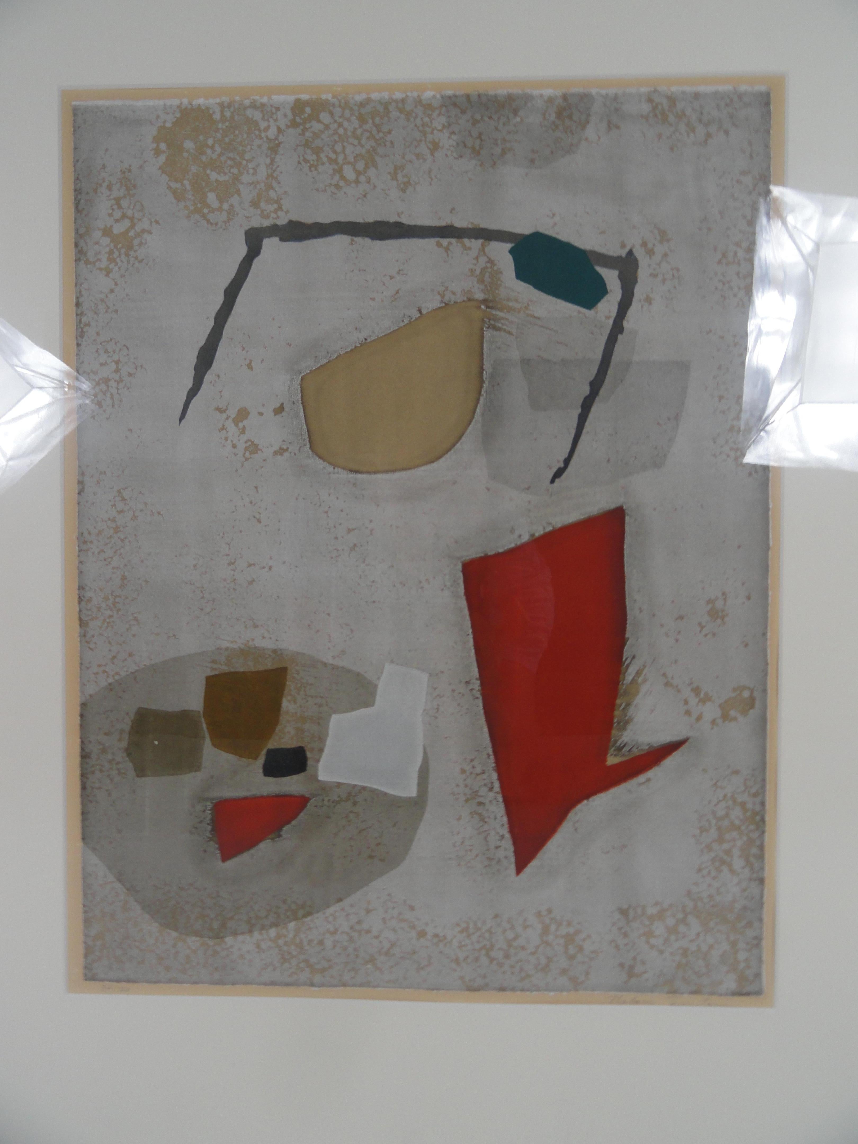 Noboru Tsurutani (Japanese/American) (1940-2007) abstract signed and numbered lithograph, 34/120.
Tsurutani had a retrospective exhibit at the Fukumitsu Museum in 2002. The exhibit catalog recorded his experience of studying and working in the