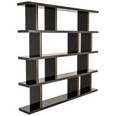 NOBRE Bookcase in Glossy Ebony Makassar and Antique Brass Trims