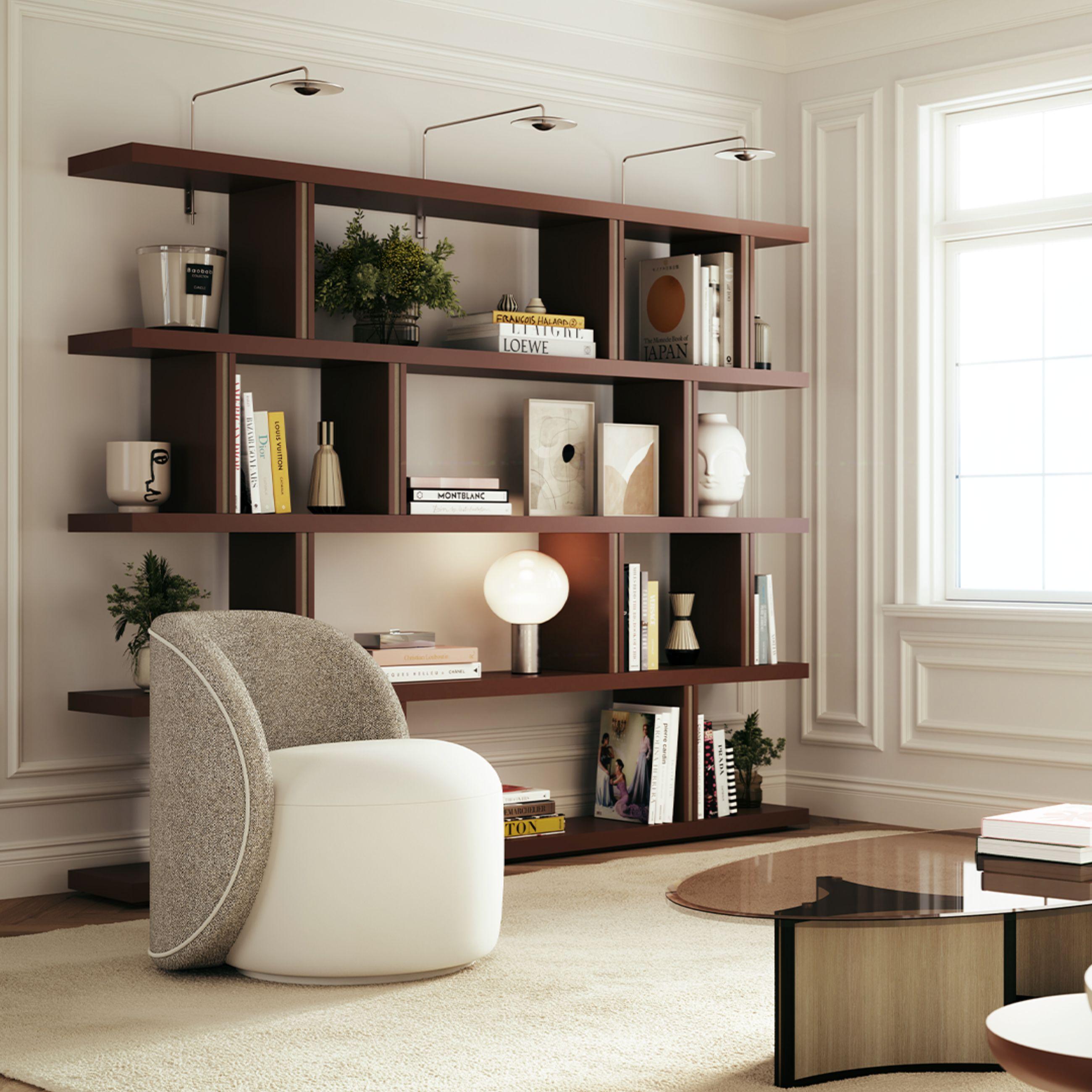 Legno NOBRE Libreria Contemporanea in Laccato Bianco, Librerie Moderne in vendita